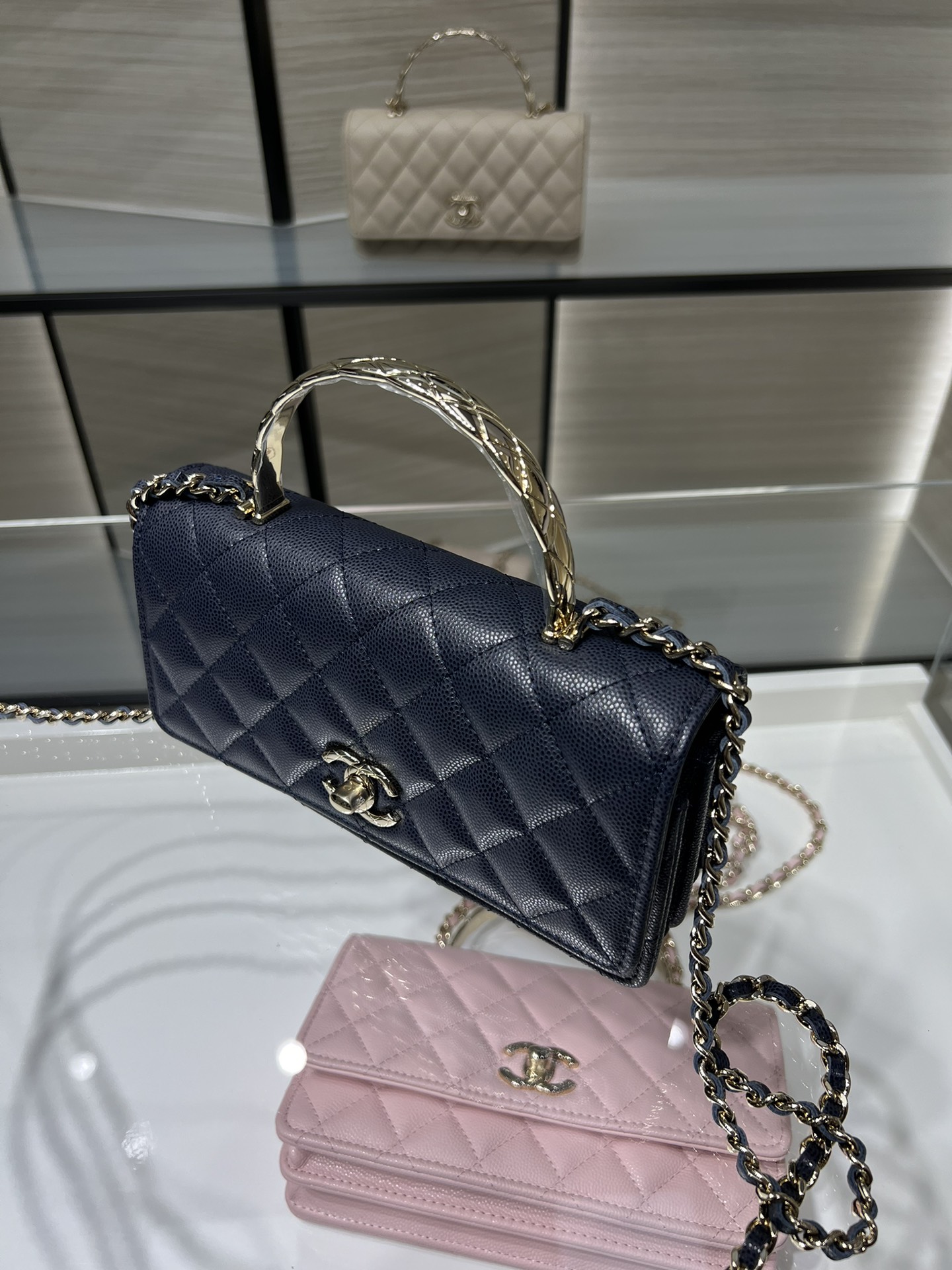 Chanel Charming Handle Wallet on Chain Quilted Lambskin Blue