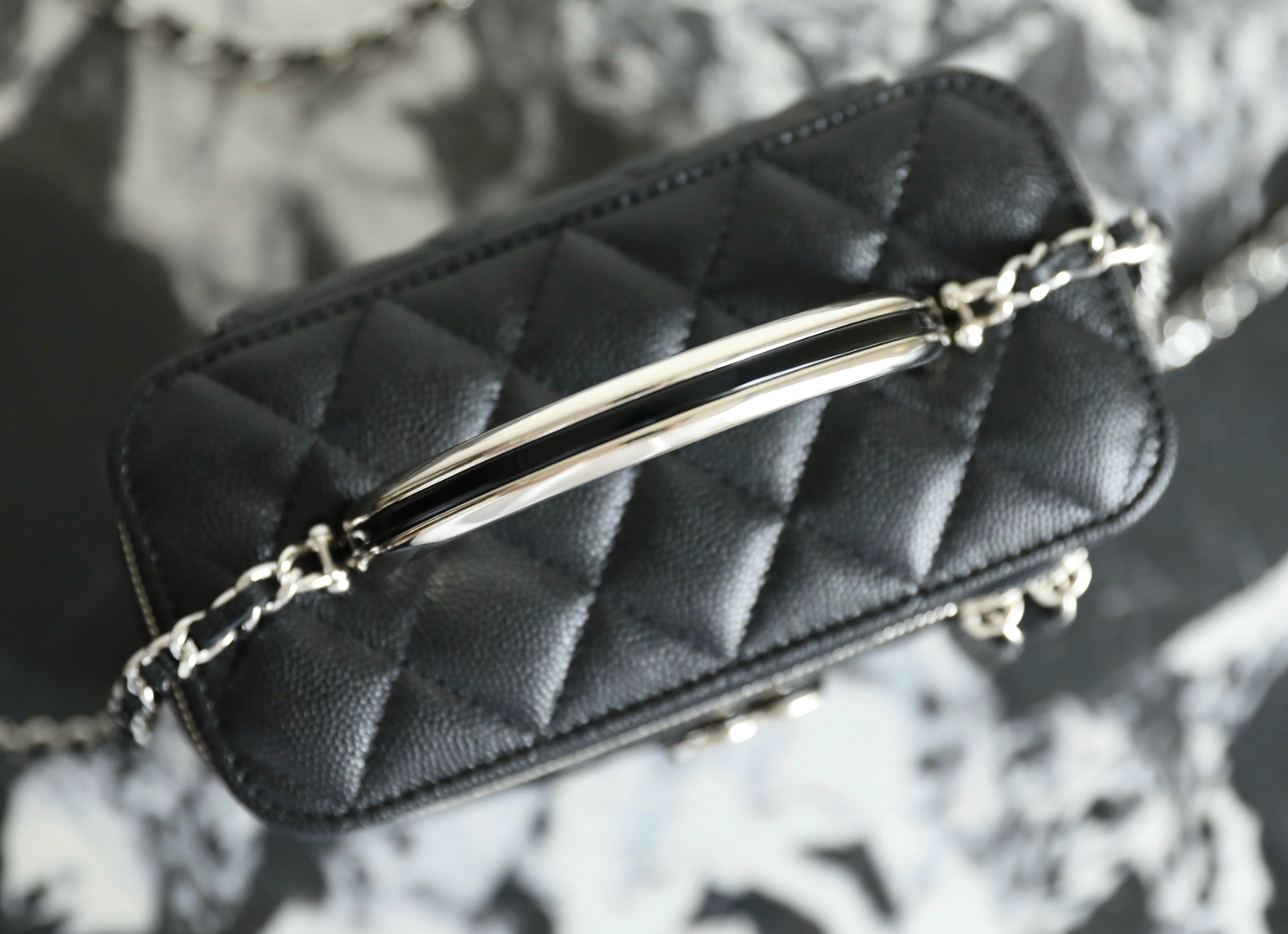 Chanel Classic Vanity Case with Chain Quilted Caviar Small Black