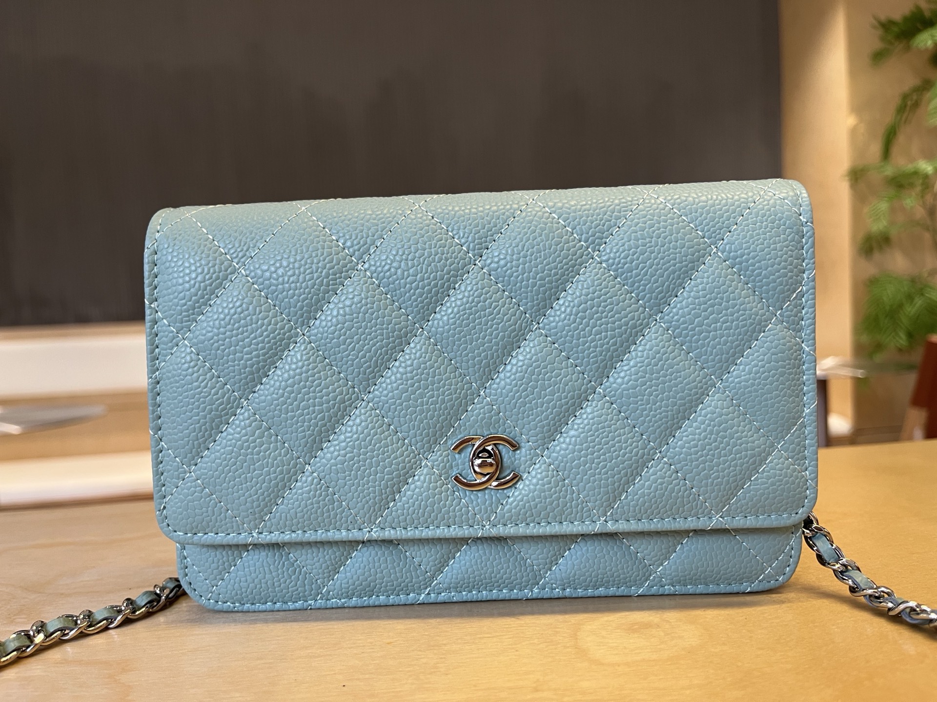 CHANEL Classic WOC Lambskin Crossbody Bag Silver Chain