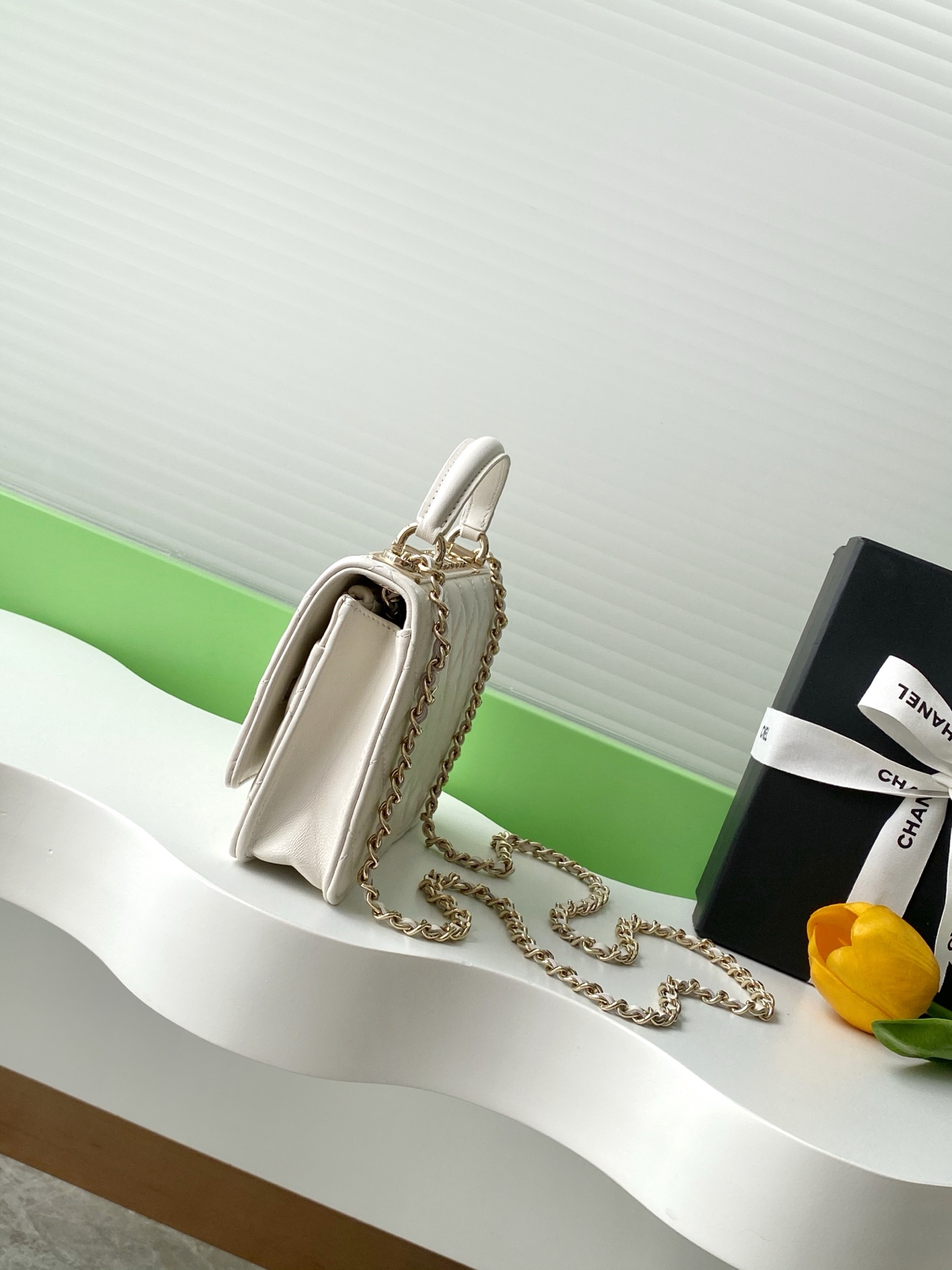 Chanel Clutch with chain - Shiny grained calsfkin, resin & silver