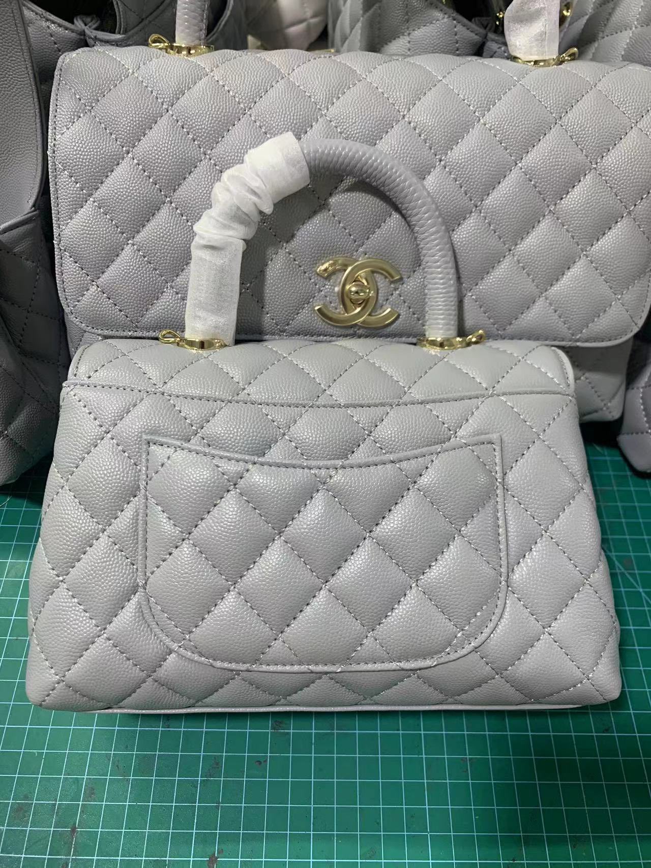 CHANEL Coco Handle Flap Shoulder Bag Grey Quilted