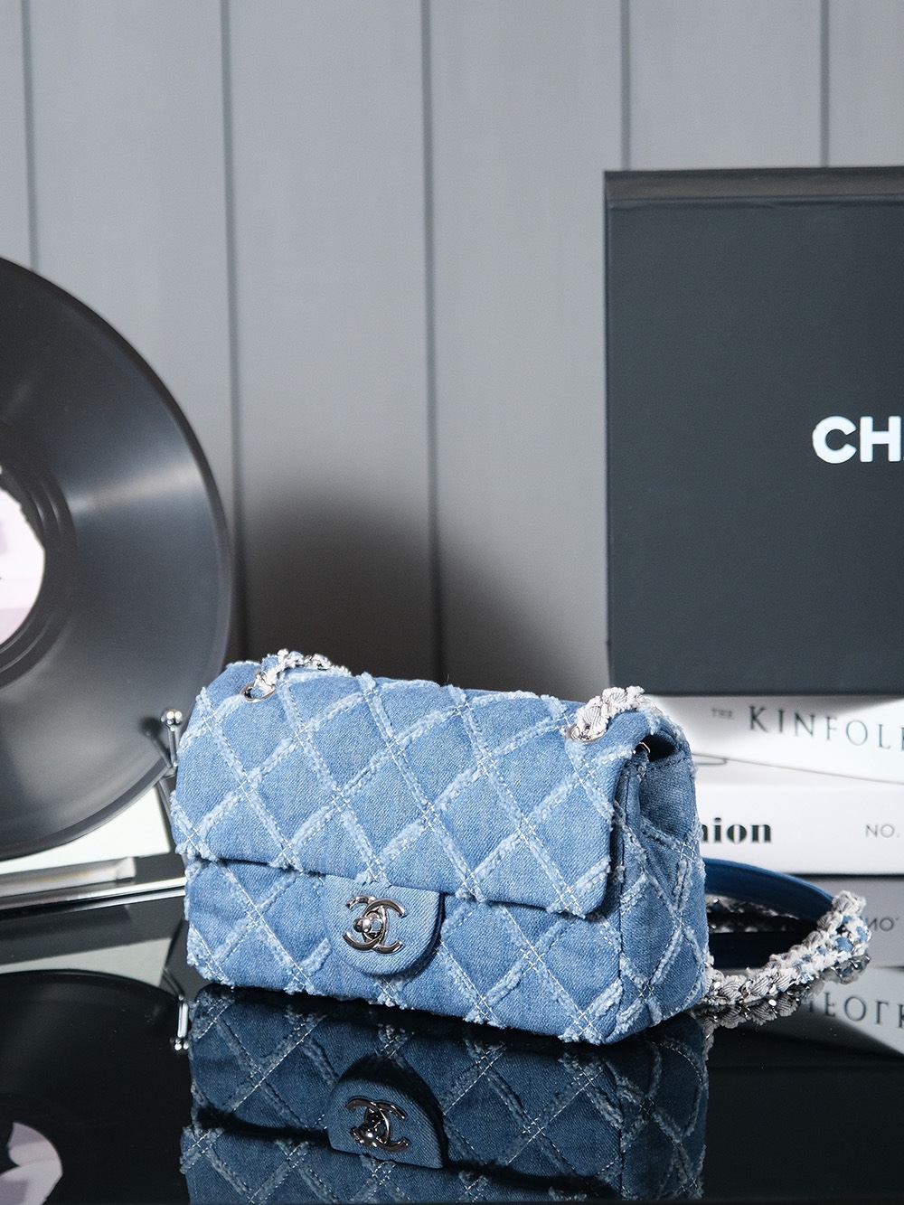 CHANEL Coco Mark Denim Chain Shoulder Bag Light Blue |