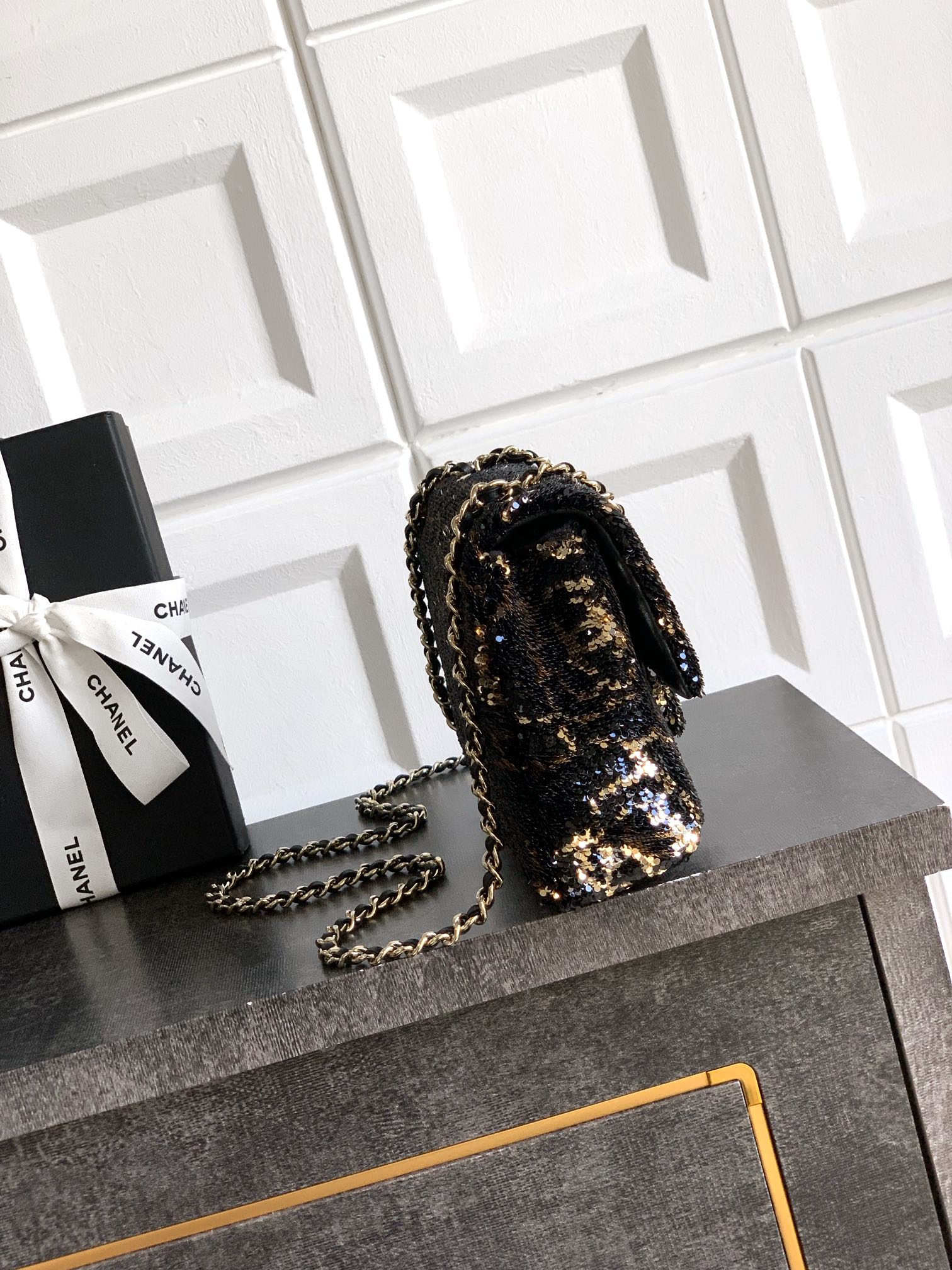 CHANEL COCO Mark Turnlock Sequins ChainShoulder Bag