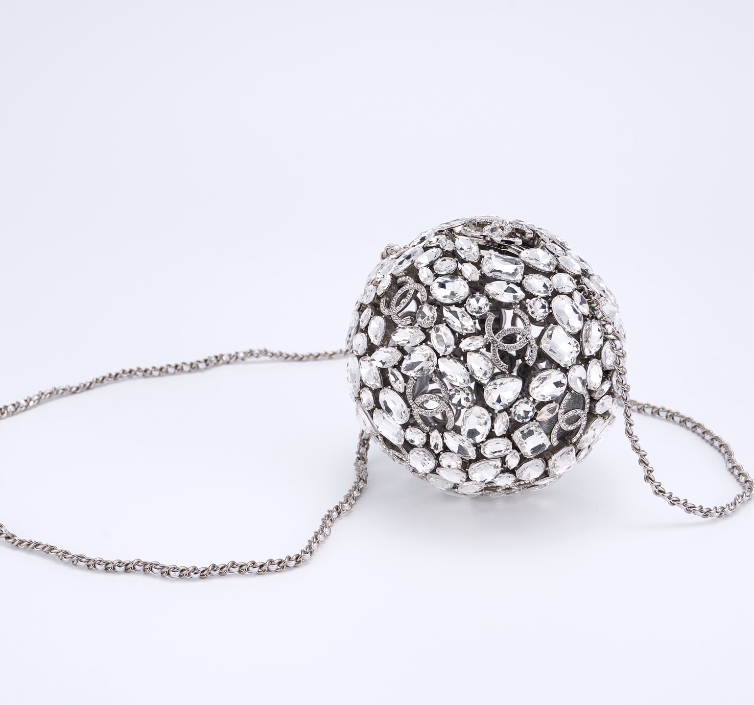 CHANEL Crystal Ball CC Necklace Silver 75072