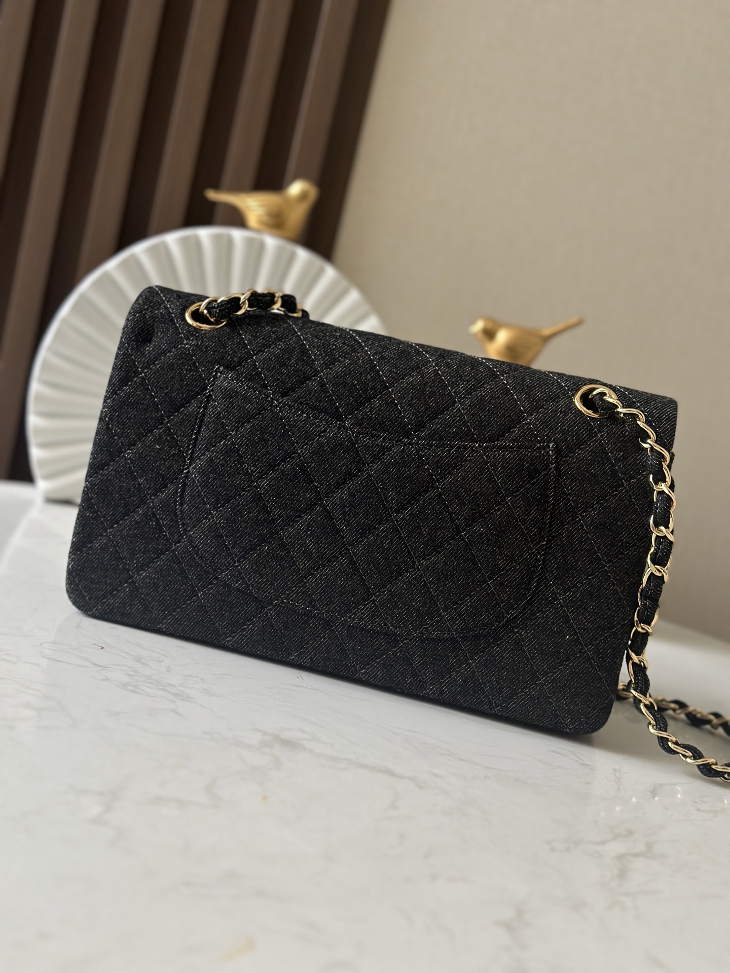 CHANEL Denim Quilted Medium Double Flap Black 1519008