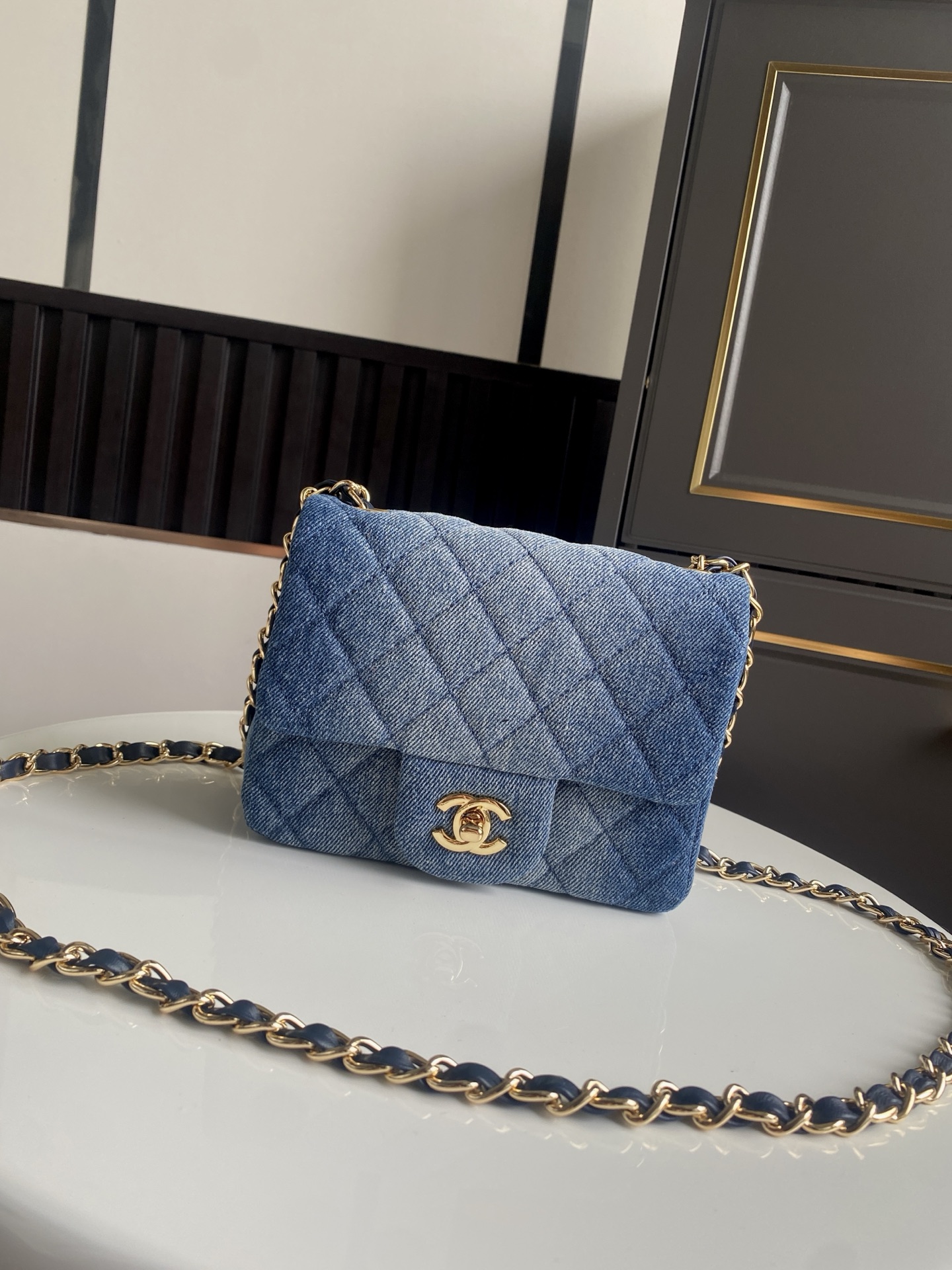 CHANEL Denim Quilted Mini Pearl Crush Flap Blue 1599473 |