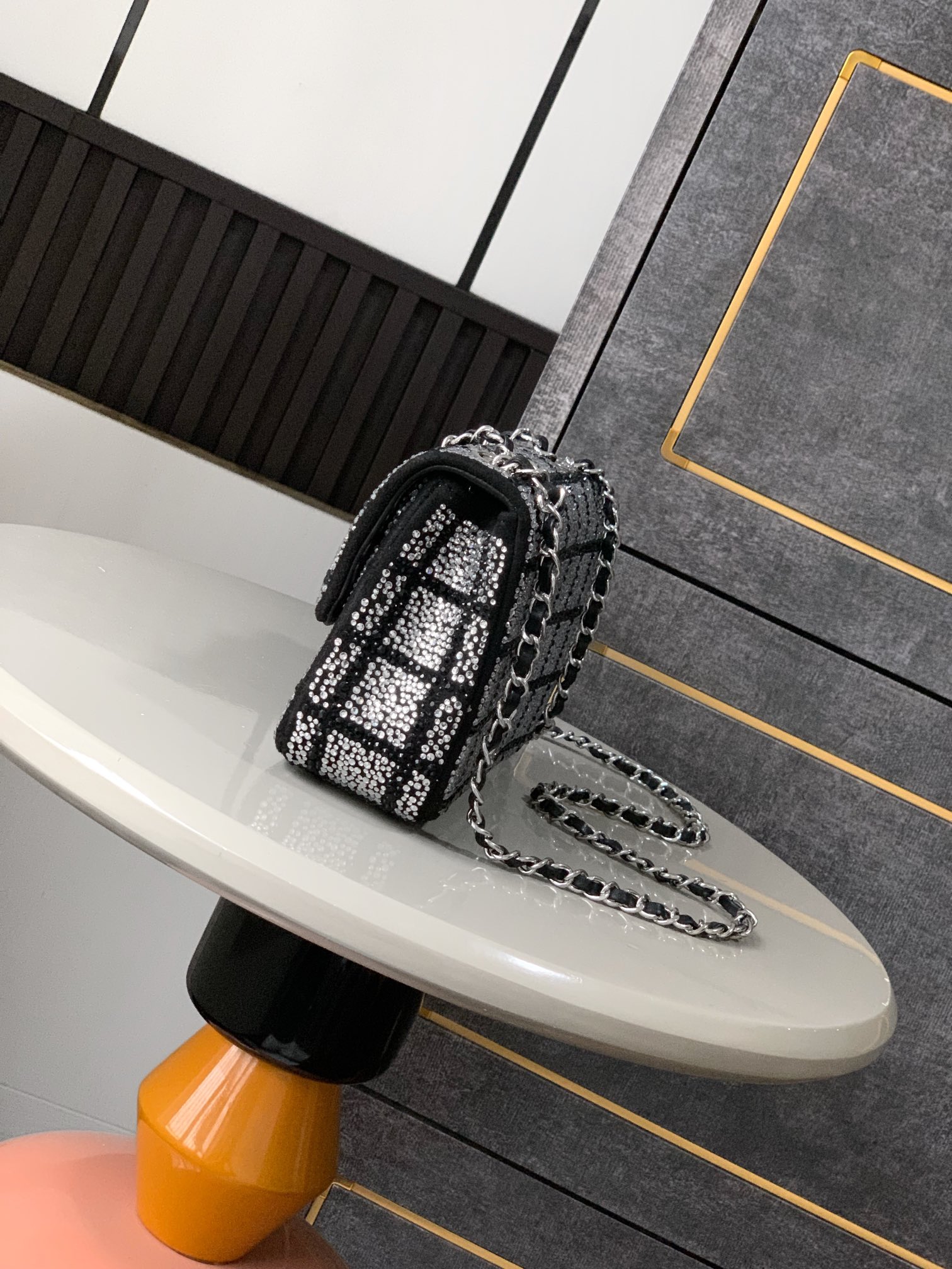 Chanel Evening bag, Strass & silver-tone metal, black & silver