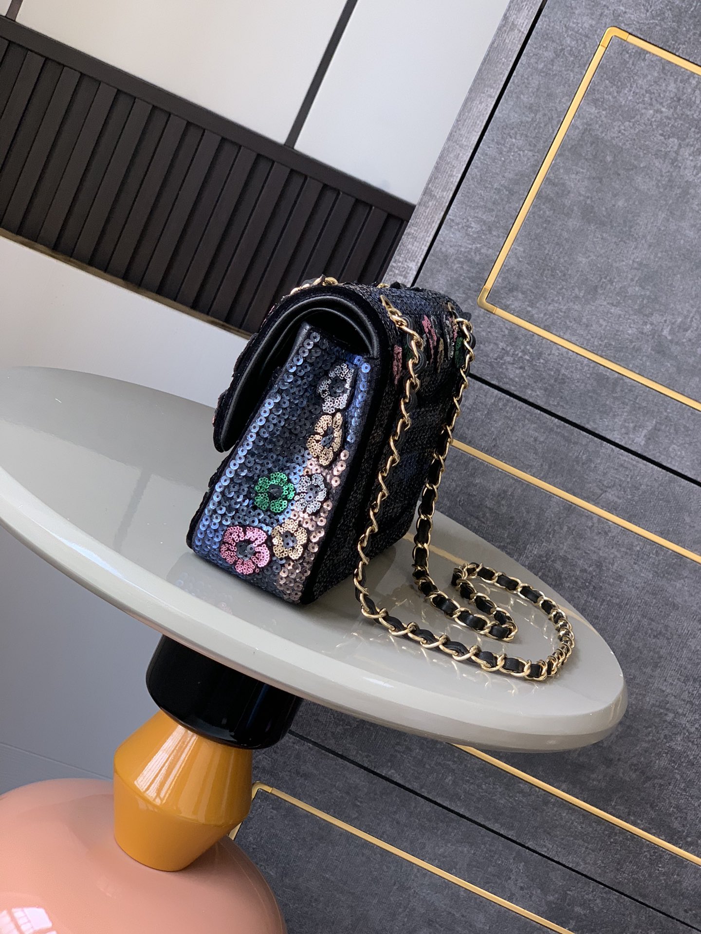 CHANEL Felt Flower Embroidered Medium Double