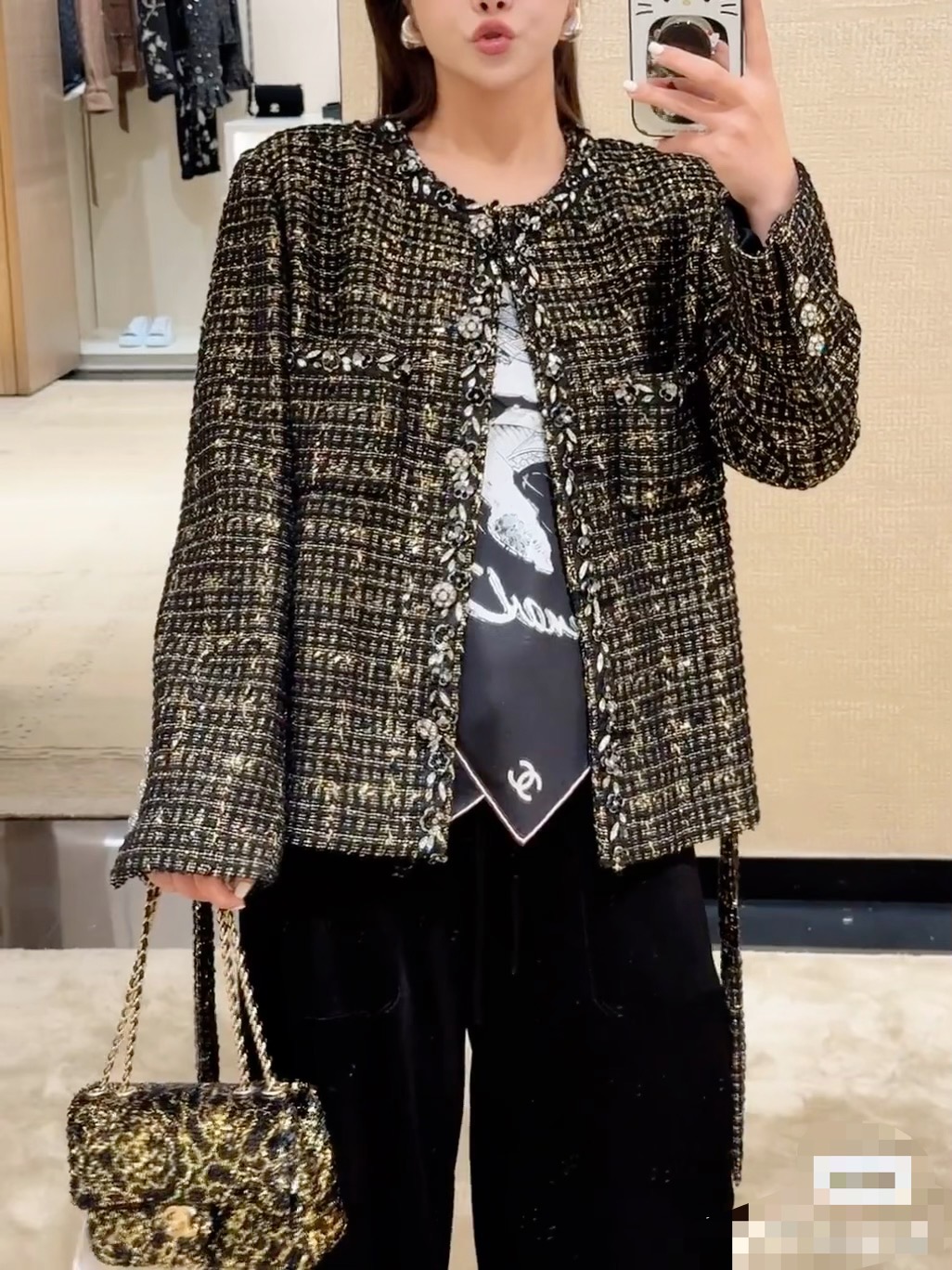 Chanel Flap bag, Sequins & gold-tone metal, golden & black