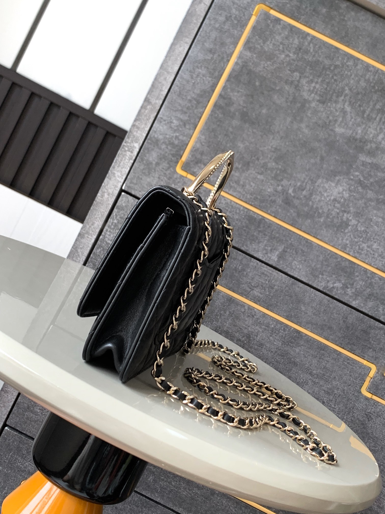 Chanel Flap bag, Shiny lambskin & gold-tone metal, black