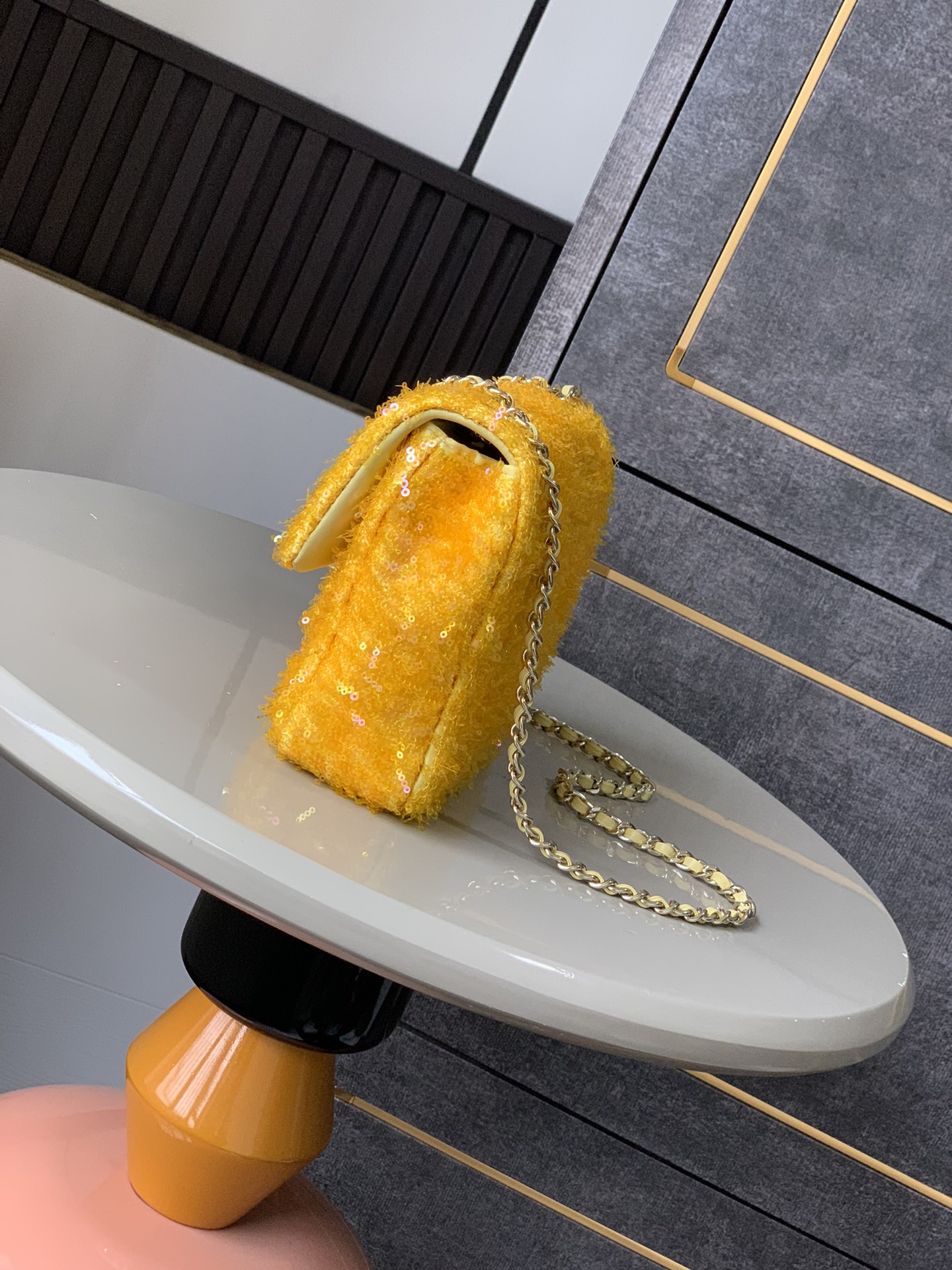 Chanel Flap Bag Yellow Sequins Purse  00599