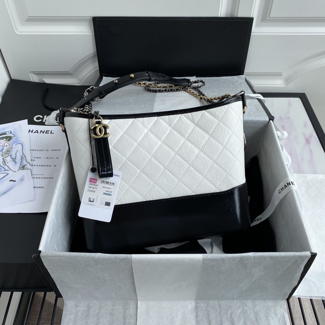 Chanel Gabrielle Hobo Quilted Aged Calfskin Small White