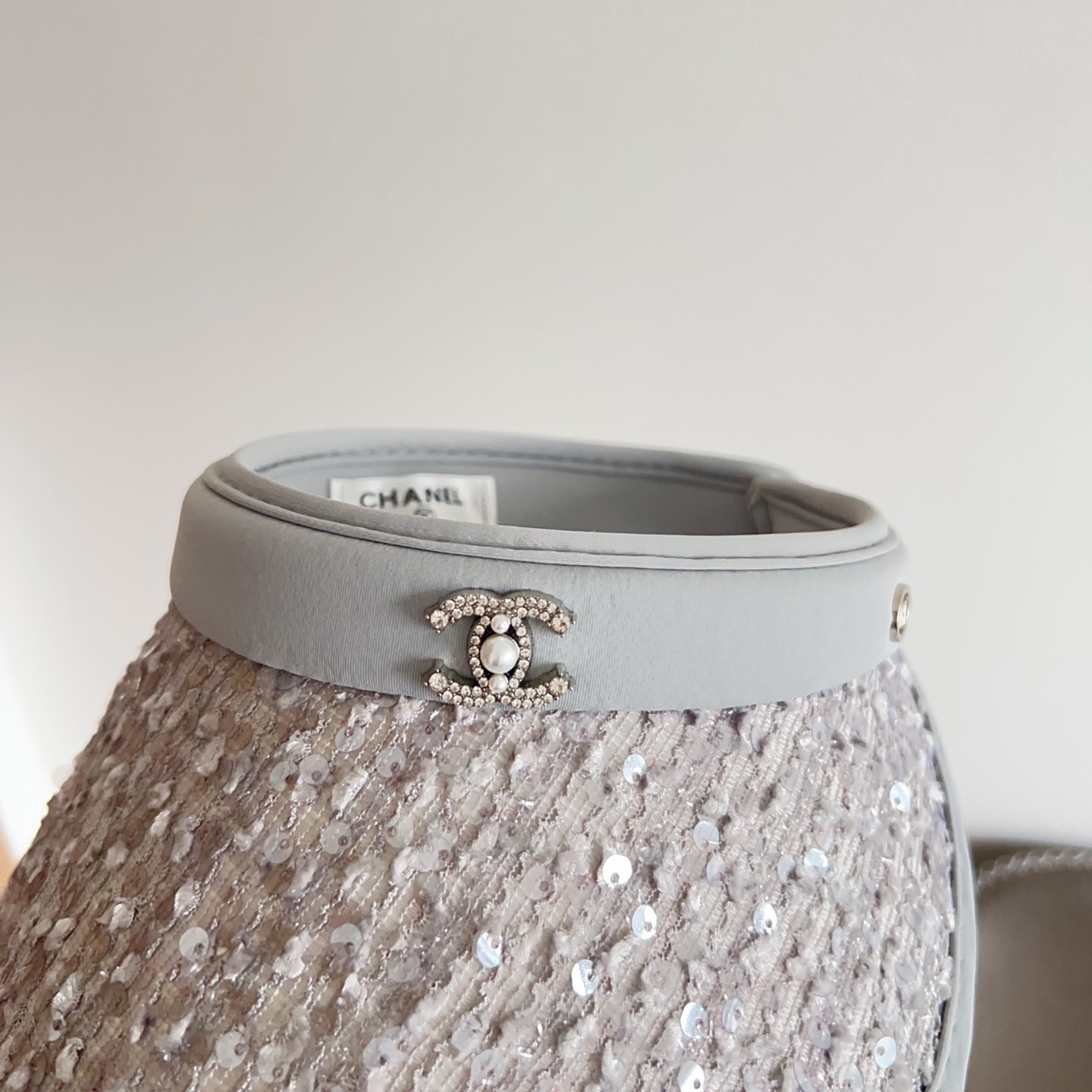 Chanel Sequin Visor Hat - Light Gray, CC Logo