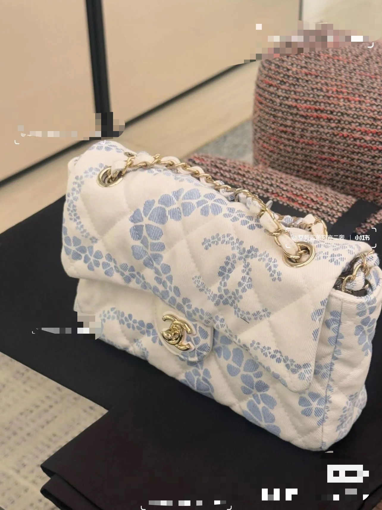 Chanel Headband - Printed denim, white & blue