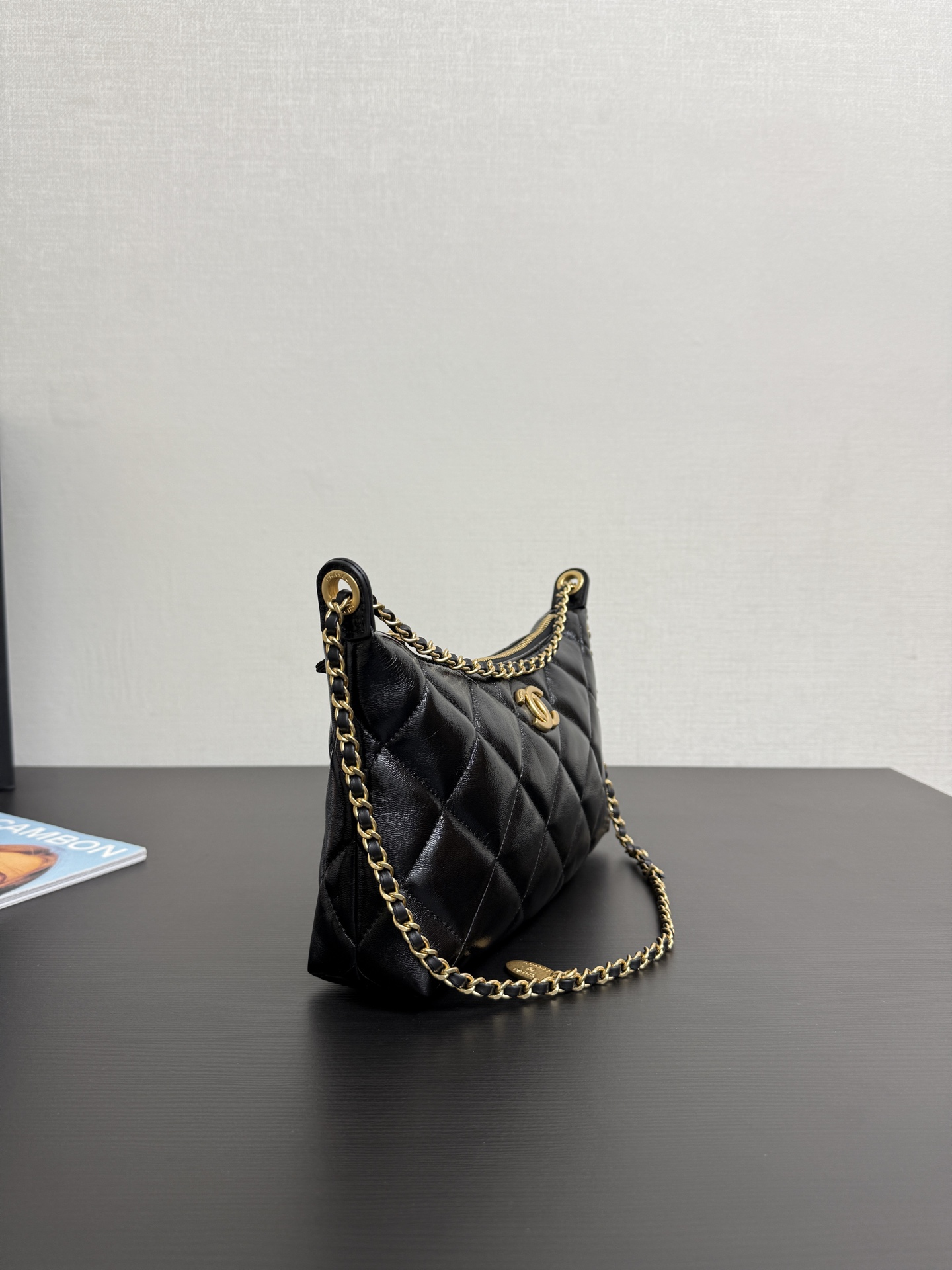 Chanel Hobo Bag Black Shiny Caviar Brushed Gold black