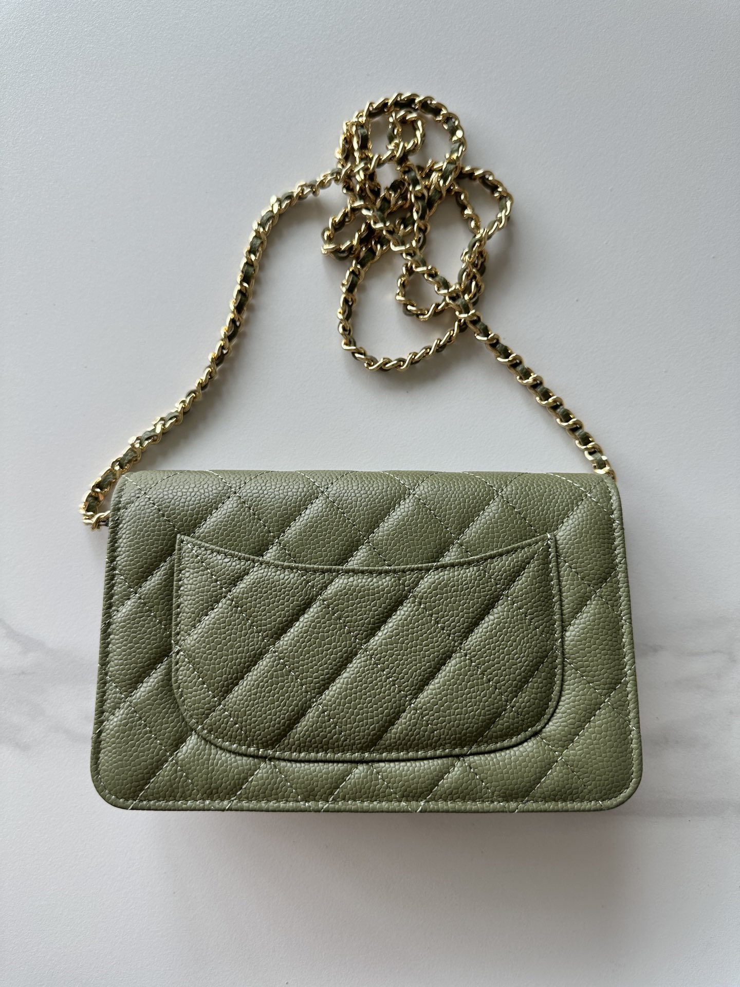 Chanel  Iridescent Caviar Quilted Wallet On Chain WOC Green