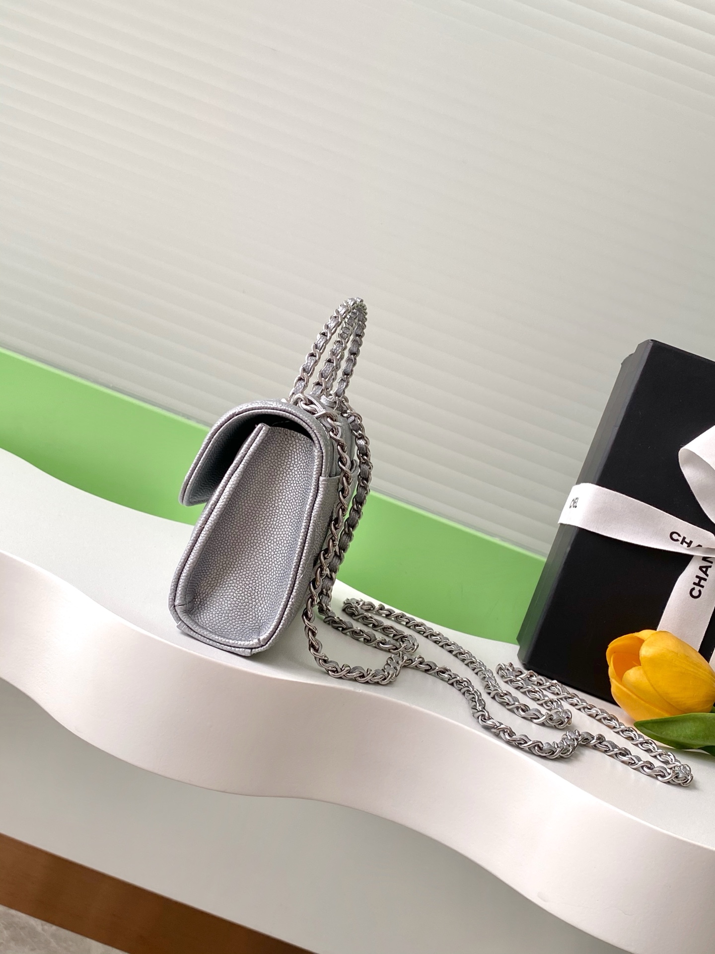 CHANEL Lambskin Quilted Chain Top Handle Phone Holde