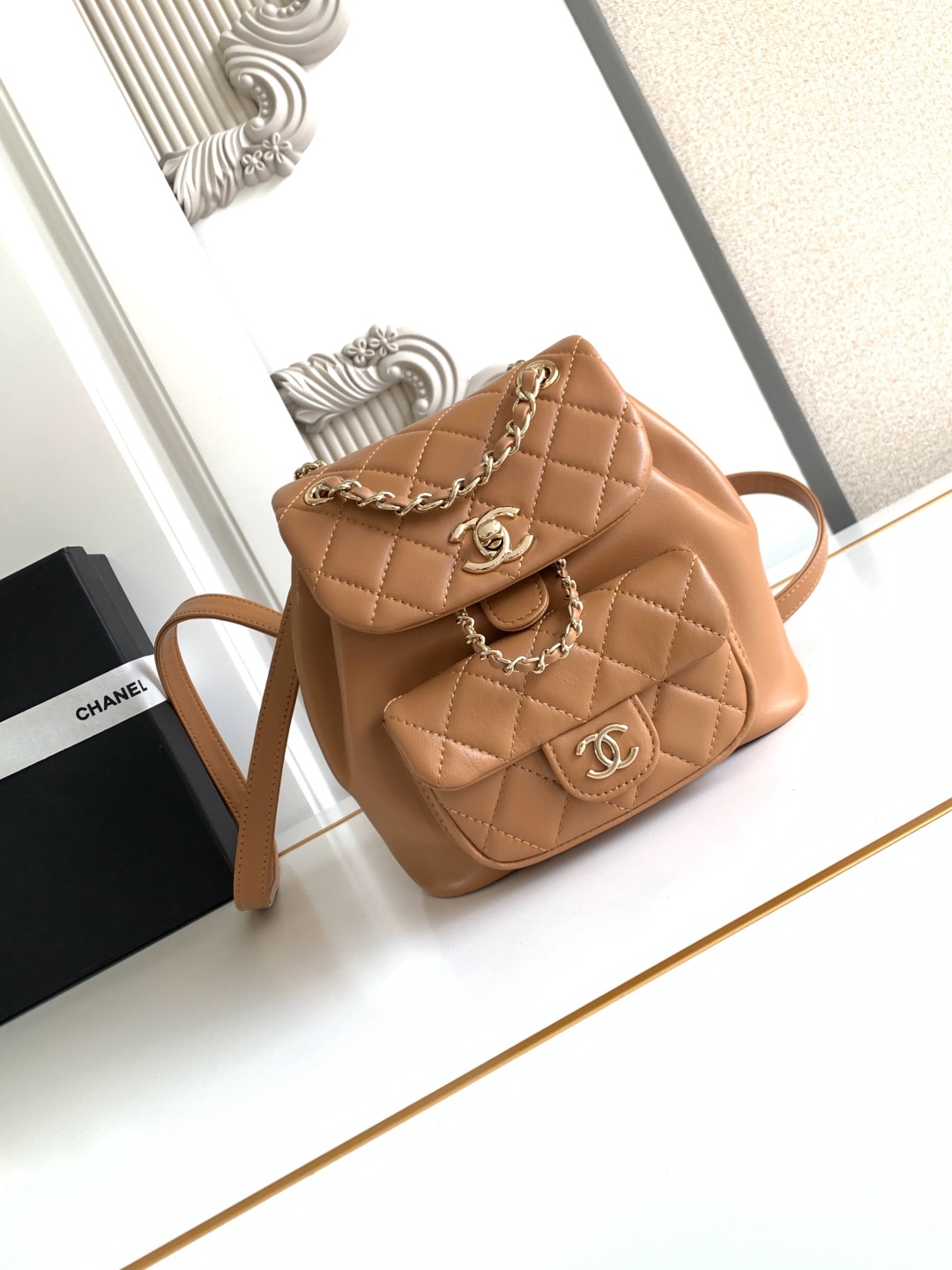 CHANEL Lambskin Quilted Large Duma Drawstring