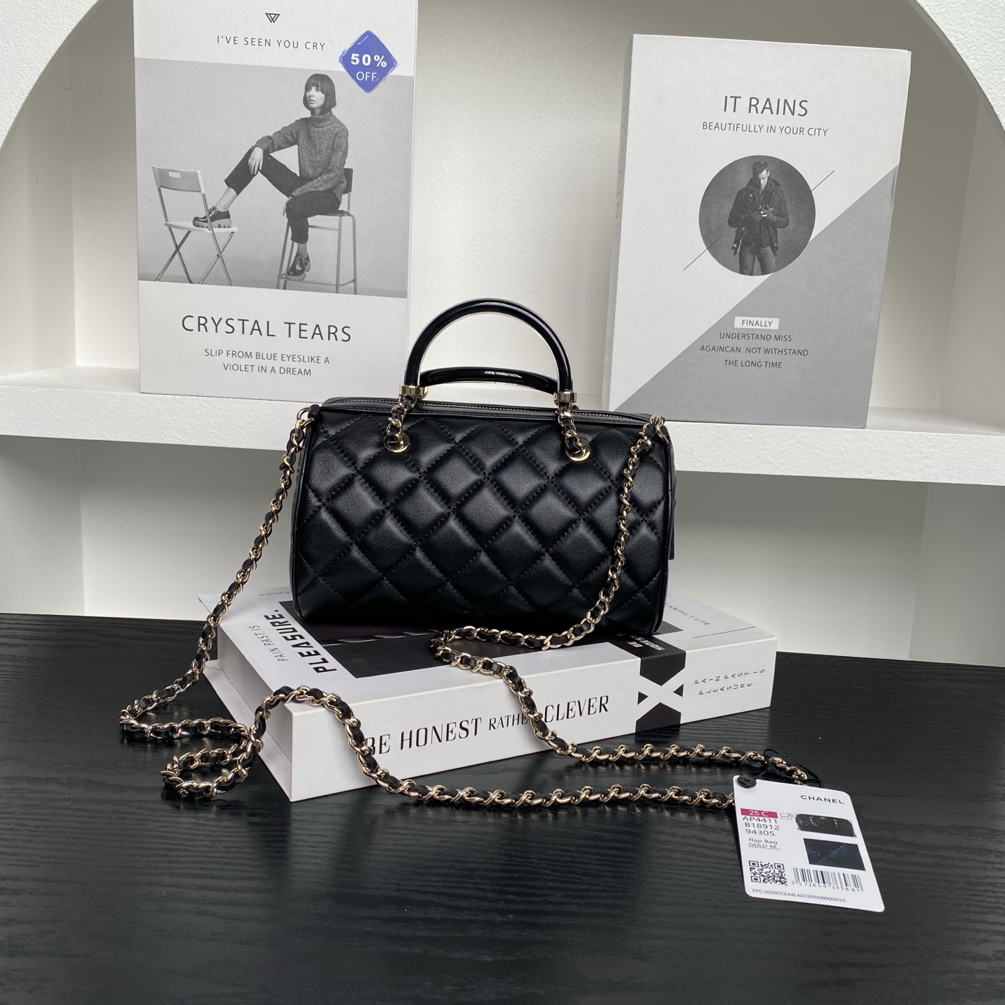 CHANEL Lambskin Quilted Mini Bowling Bag Black 1673957