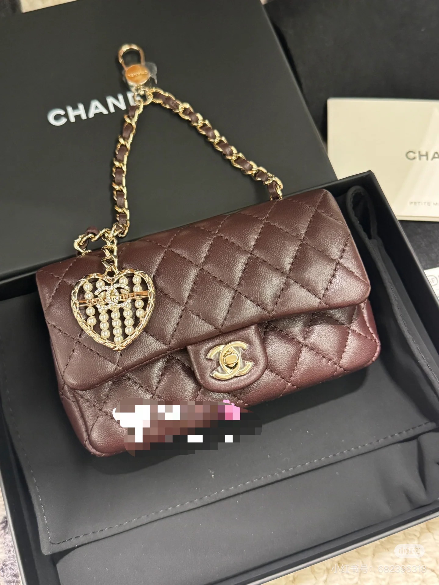 CHANEL Lambskin Quilted Mini Rectangular Flap Burgundy