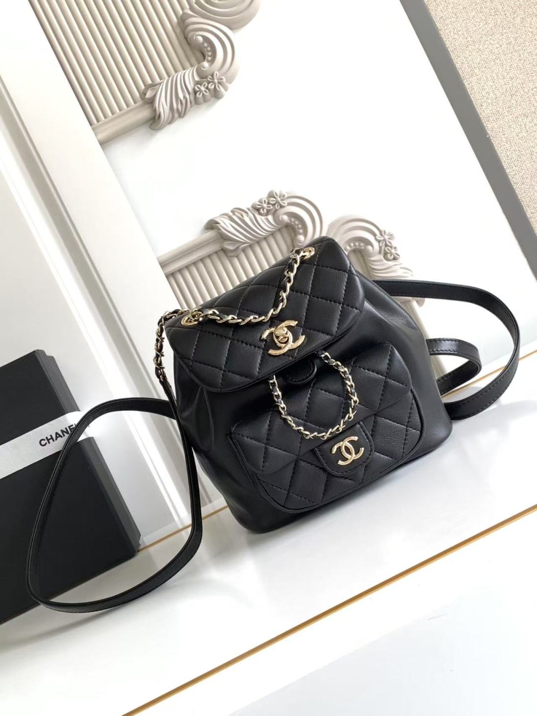 CHANEL Lambskin Quilted Small Duma Drawstring