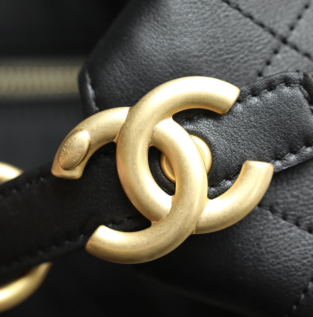 Chanel  Lambskin Quilted Small Perfect Meeting Hobo Black