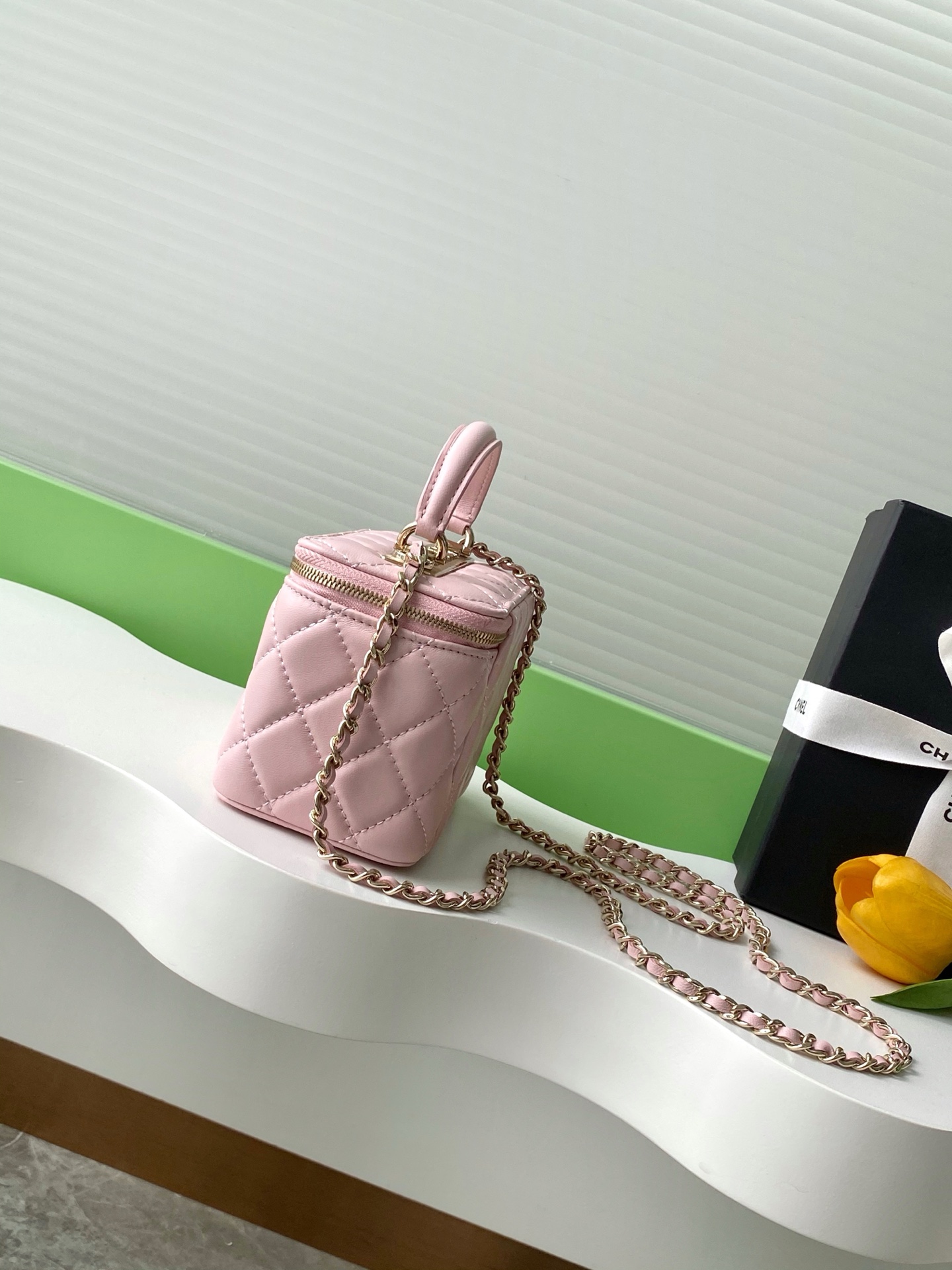 CHANEL Lambskin Quilted Small Top Handle Vanity Cas