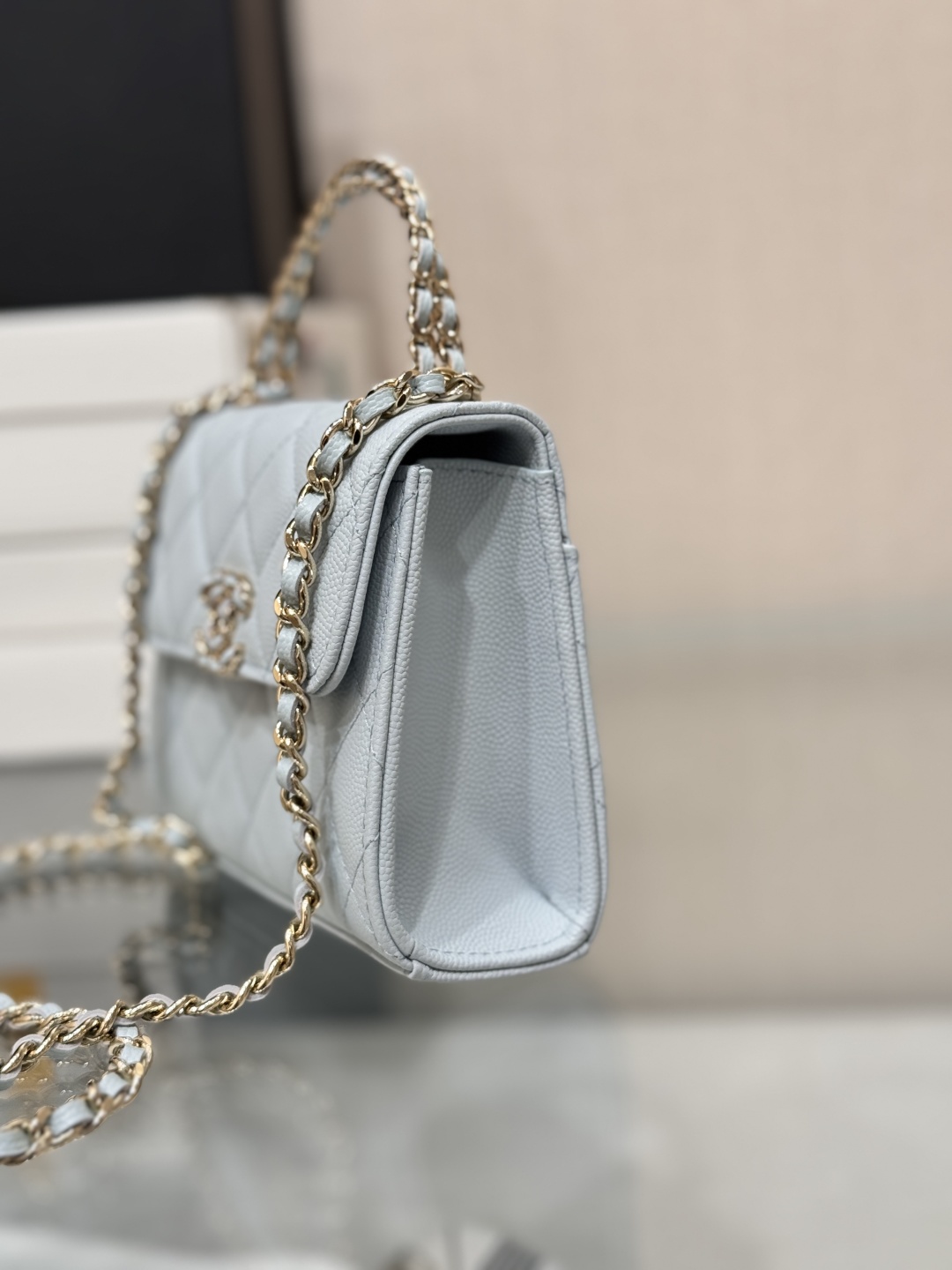 CHANEL Lambskin Quilted Small Trendy CC Flap Dual Handle Bag Light Blue 16655