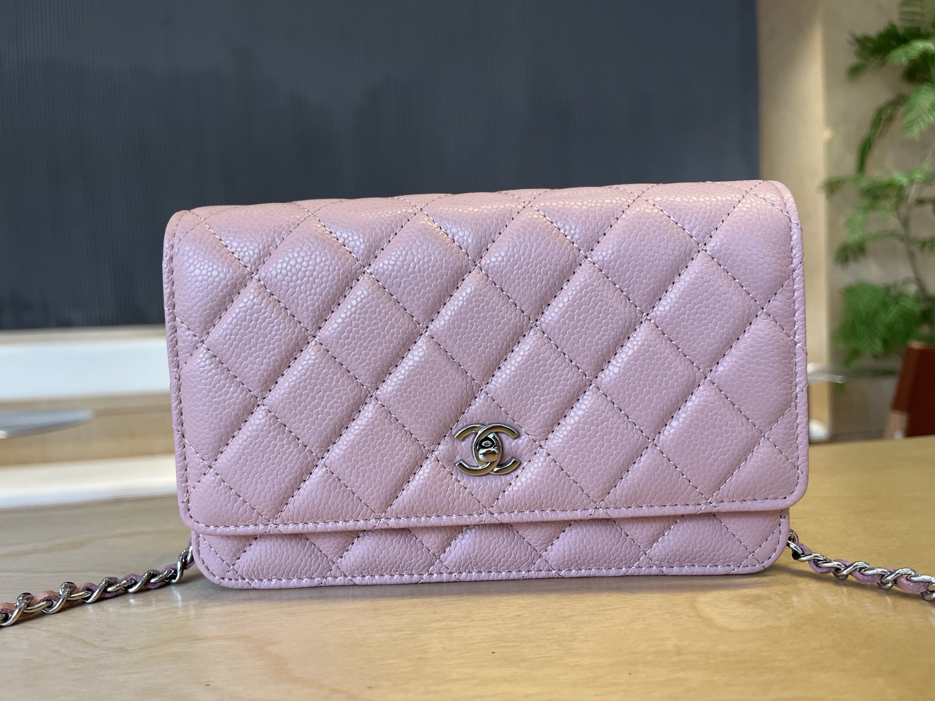 Chanel  Lambskin Quilted Wallet On Chain WOC Light Purple