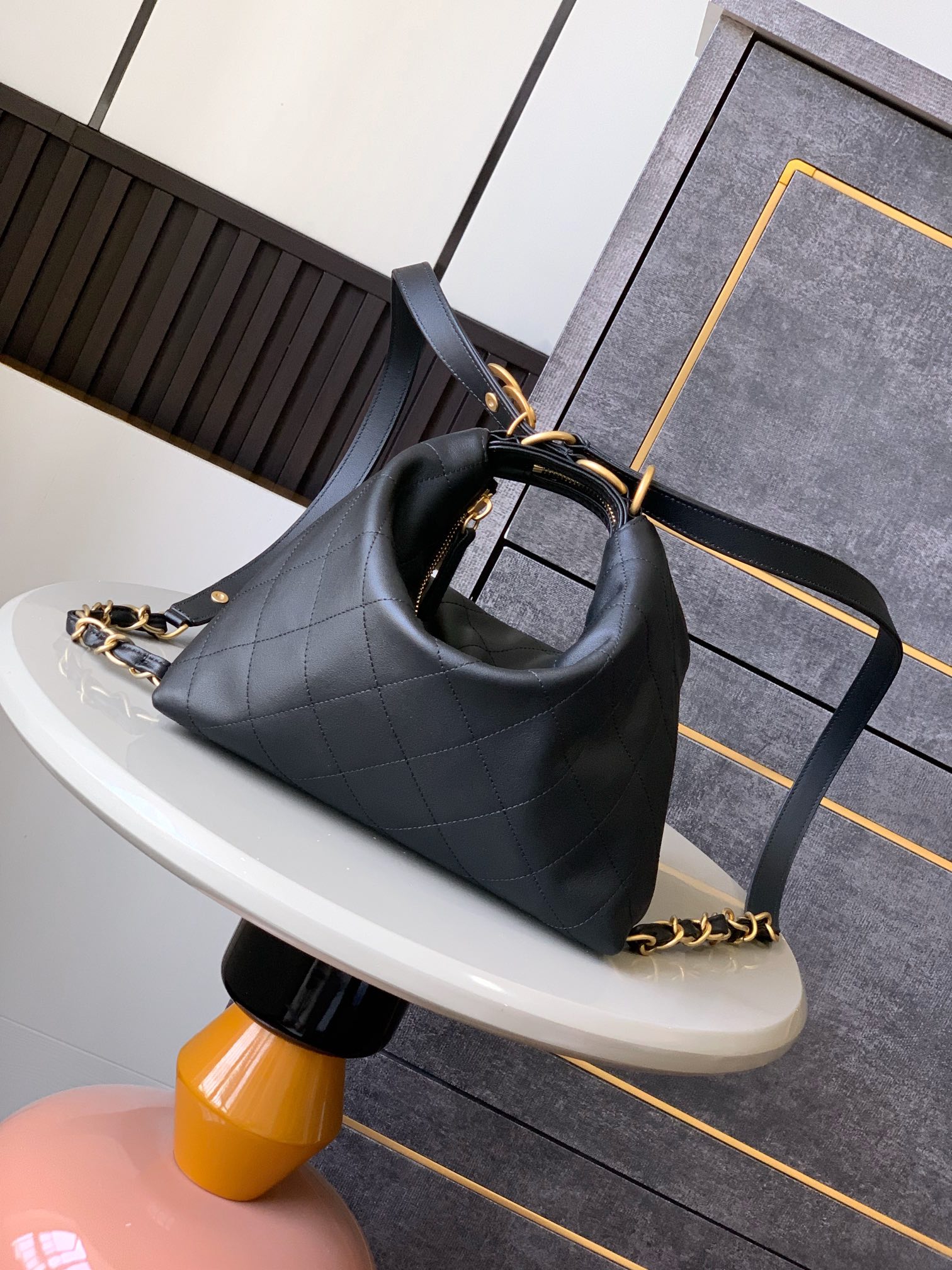 Chanel Large backpack, Calfskin & gold-tone metal, black