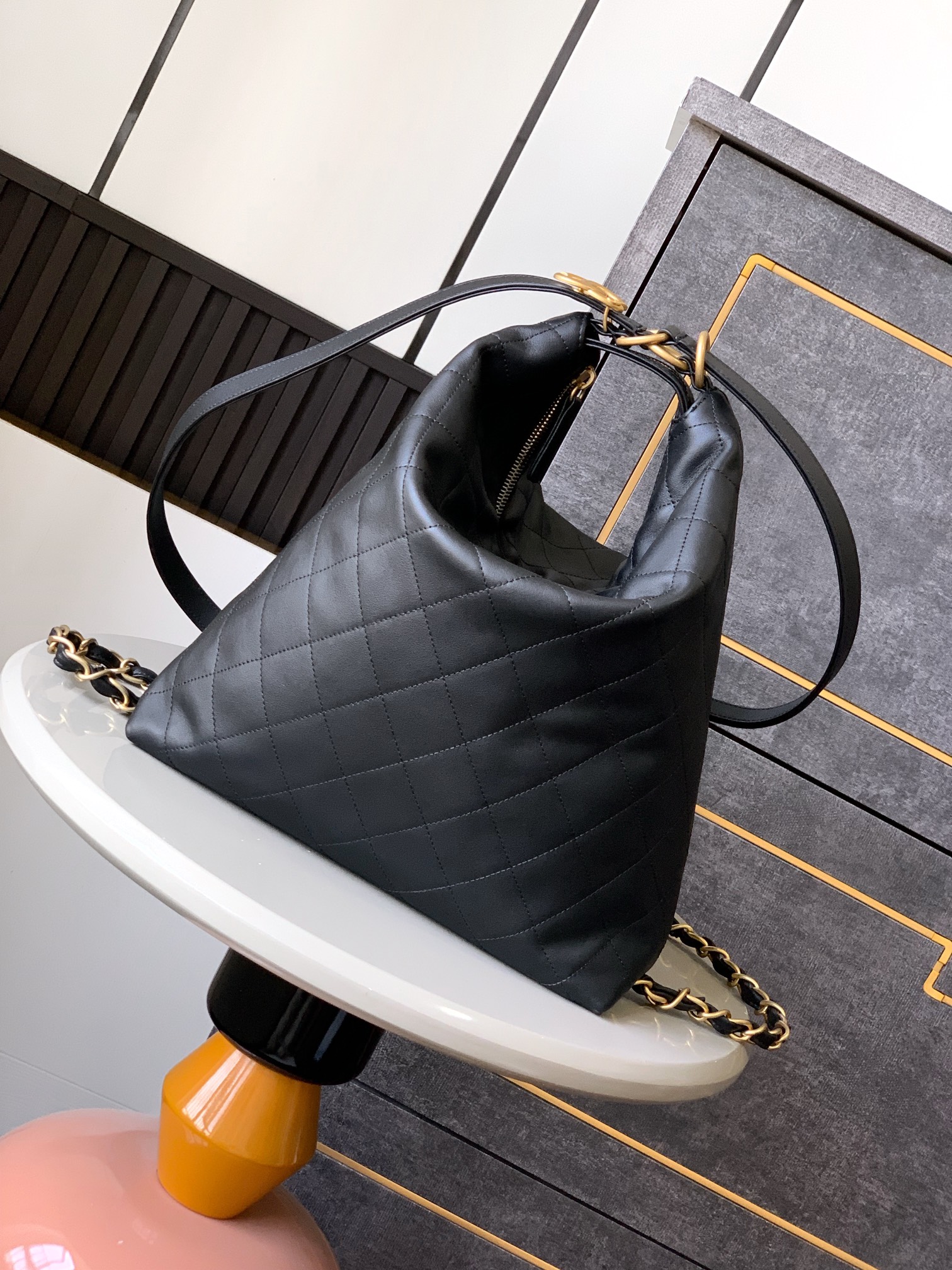 Chanel Large backpack, Calfskin & gold-tone metal, black