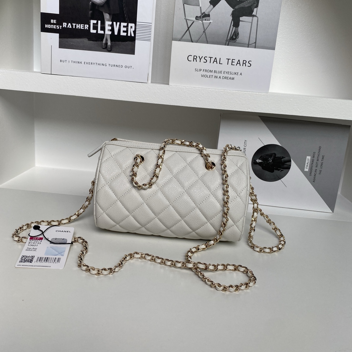 Chanel Large Bowling Bag   Grained Shiny Calfskin & Gold-Tone Metal  White