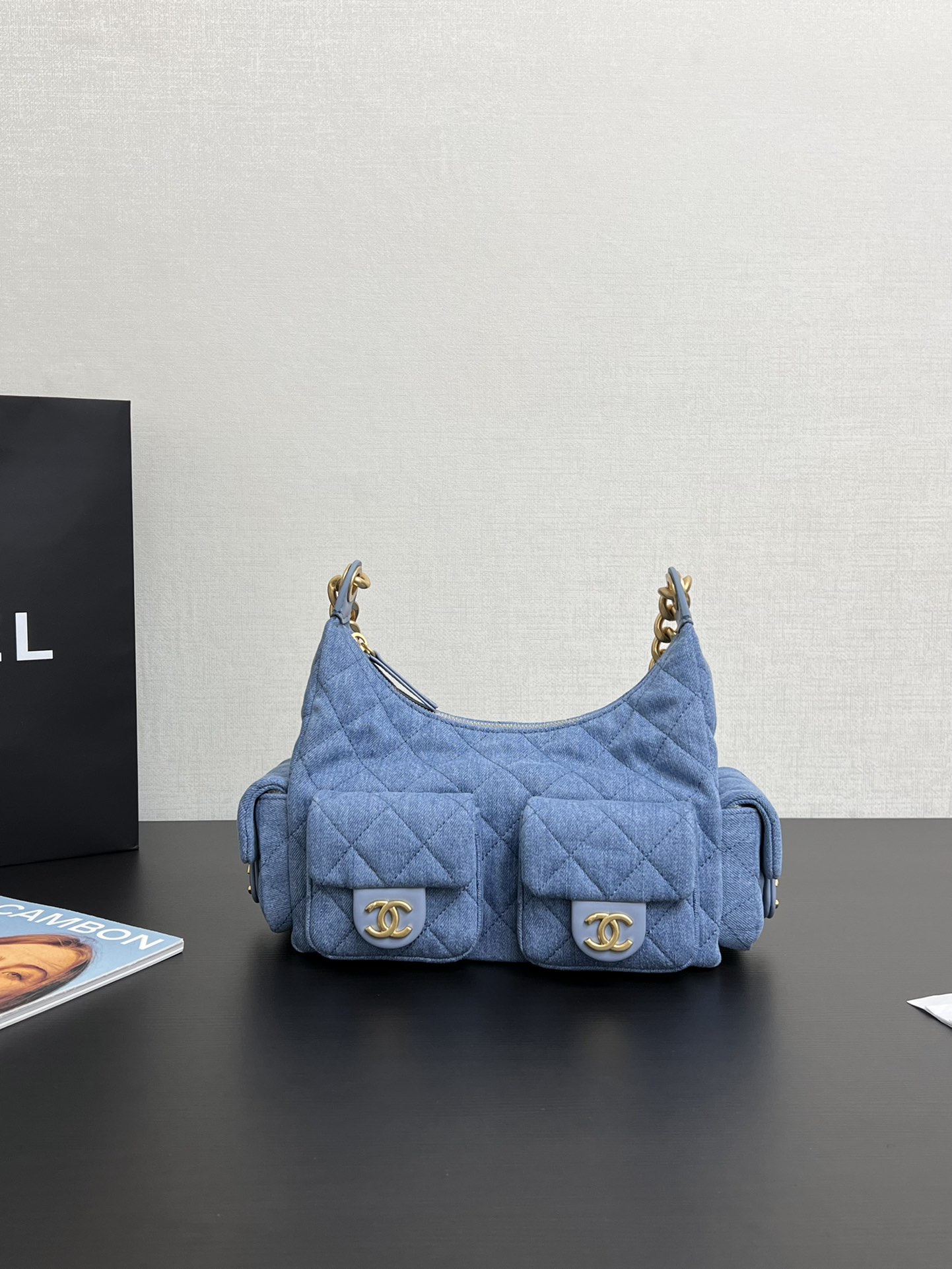 Chanel Large Cargo Hobo Bag Light Blue Washed Denim