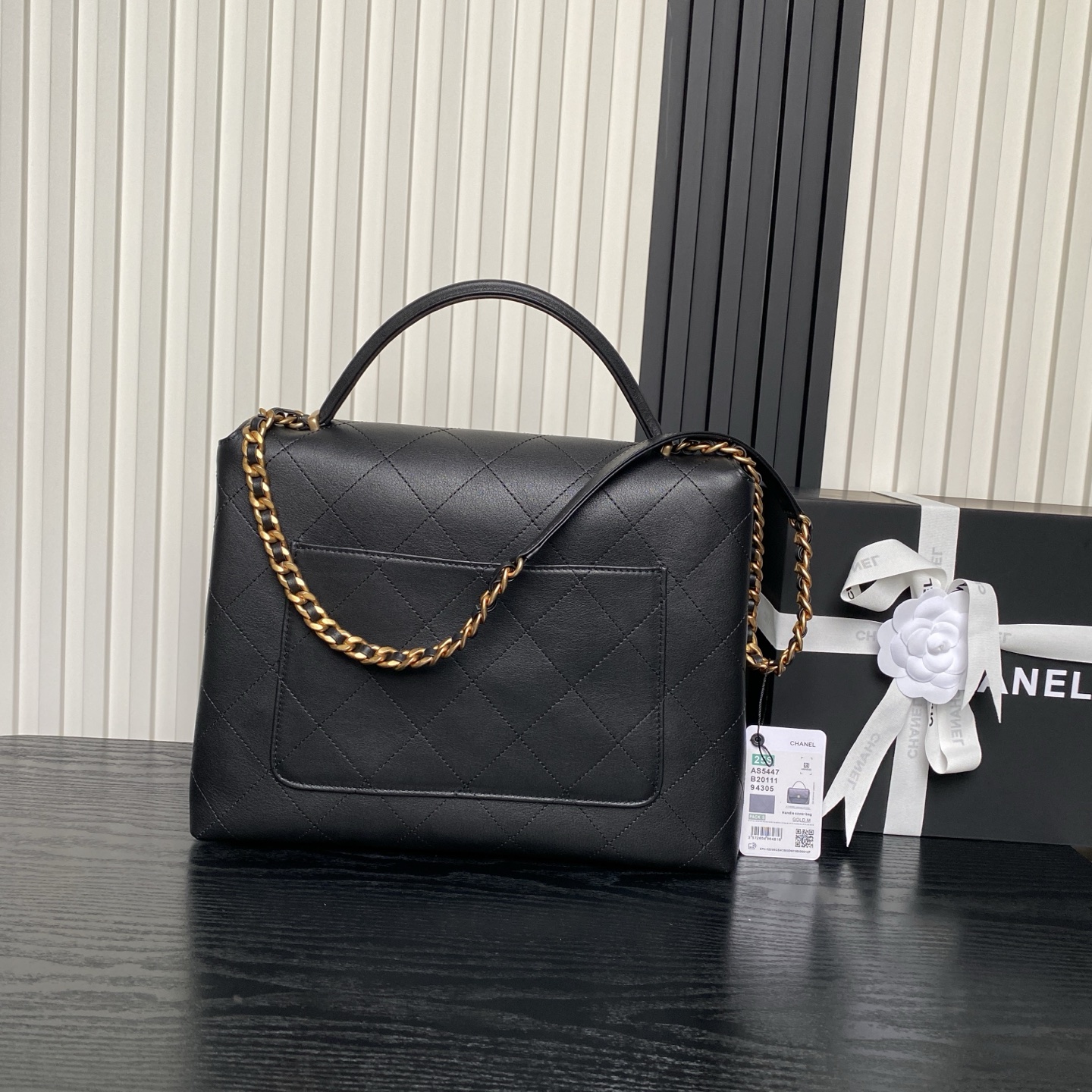 Chanel Large Flap Bag with Top Handle   Calfskin & Gold-Tone Metal  Black