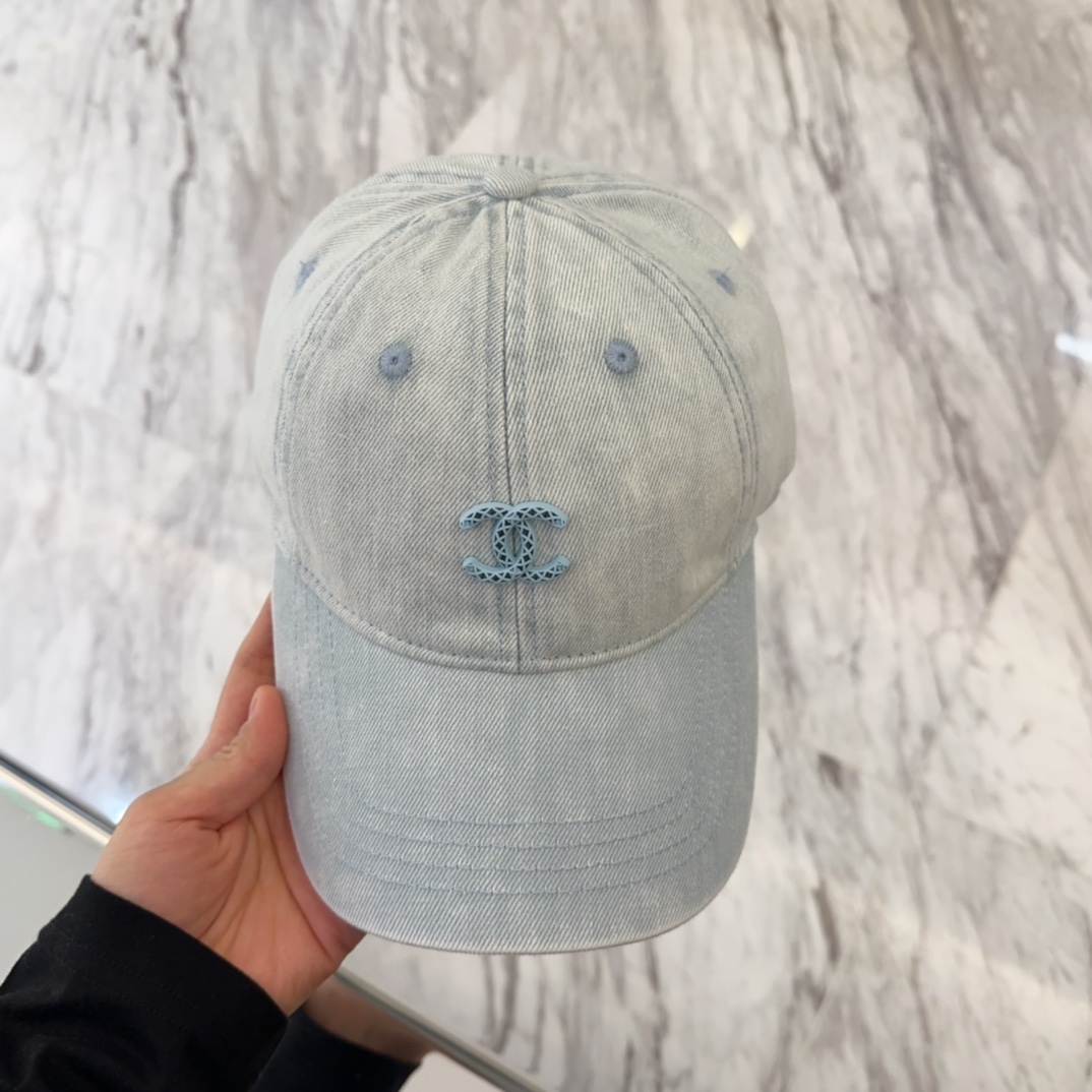Chanel Light Blue Denim Cap - Embroidered CC Logo
