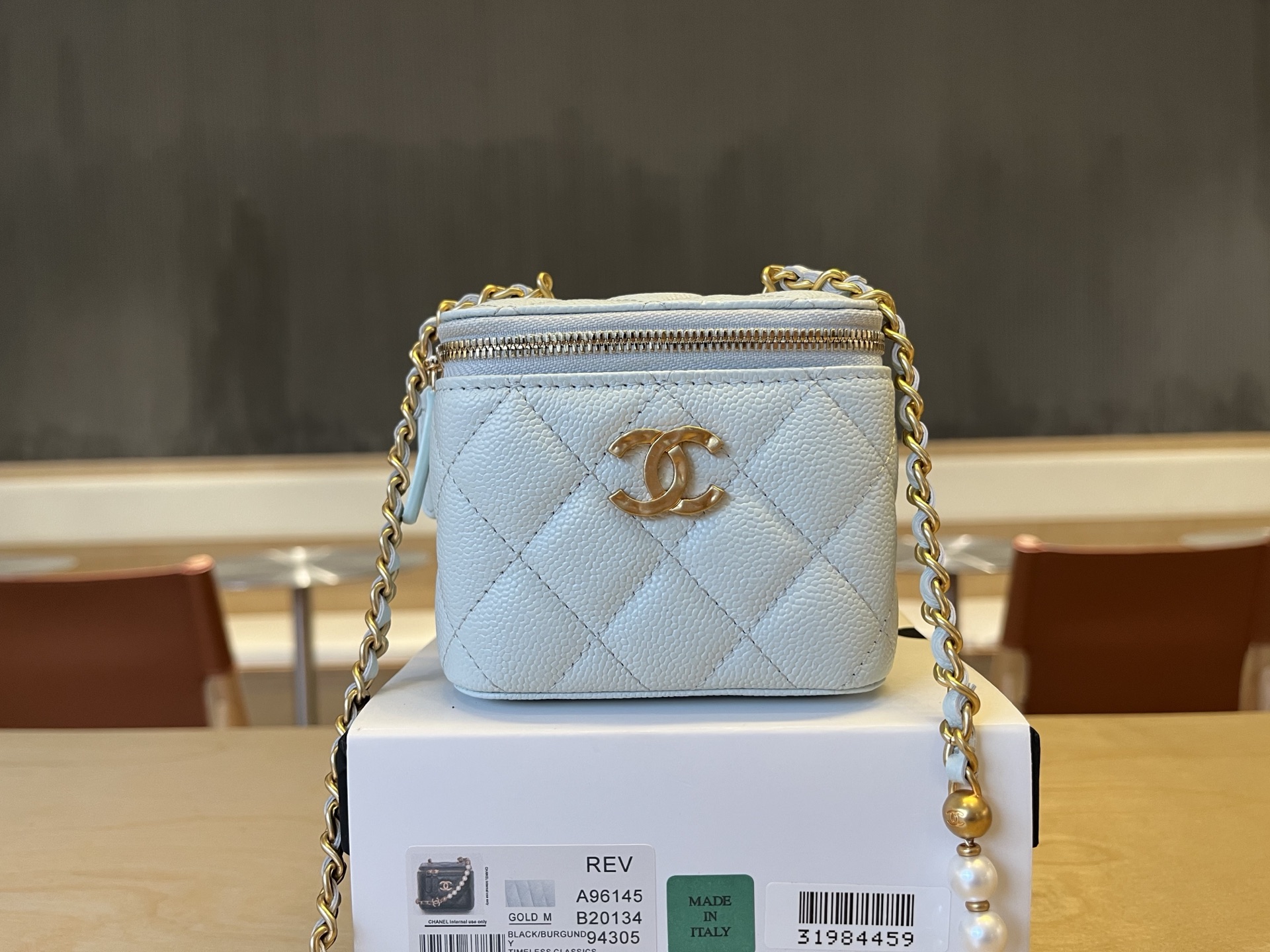 Chanel Light Blue Quilted Lambskin Mini Vanity