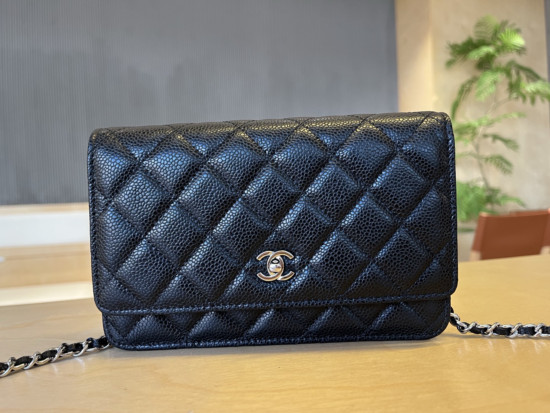 CHANEL Matelasse Calfskin Leather Fabric Black Chain