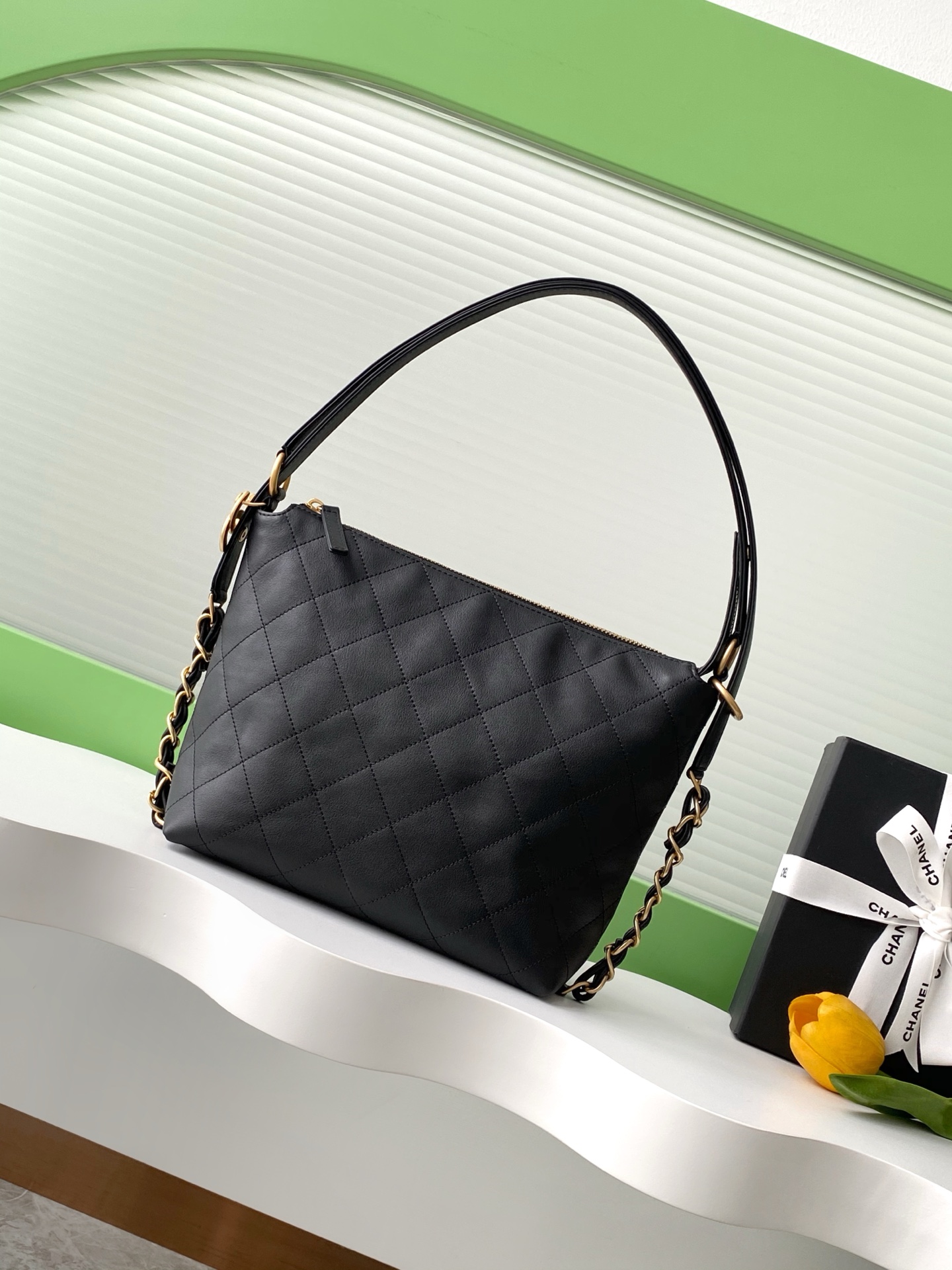 Chanel Maxi shopping bag, Calfskin & gold-tone metal, black