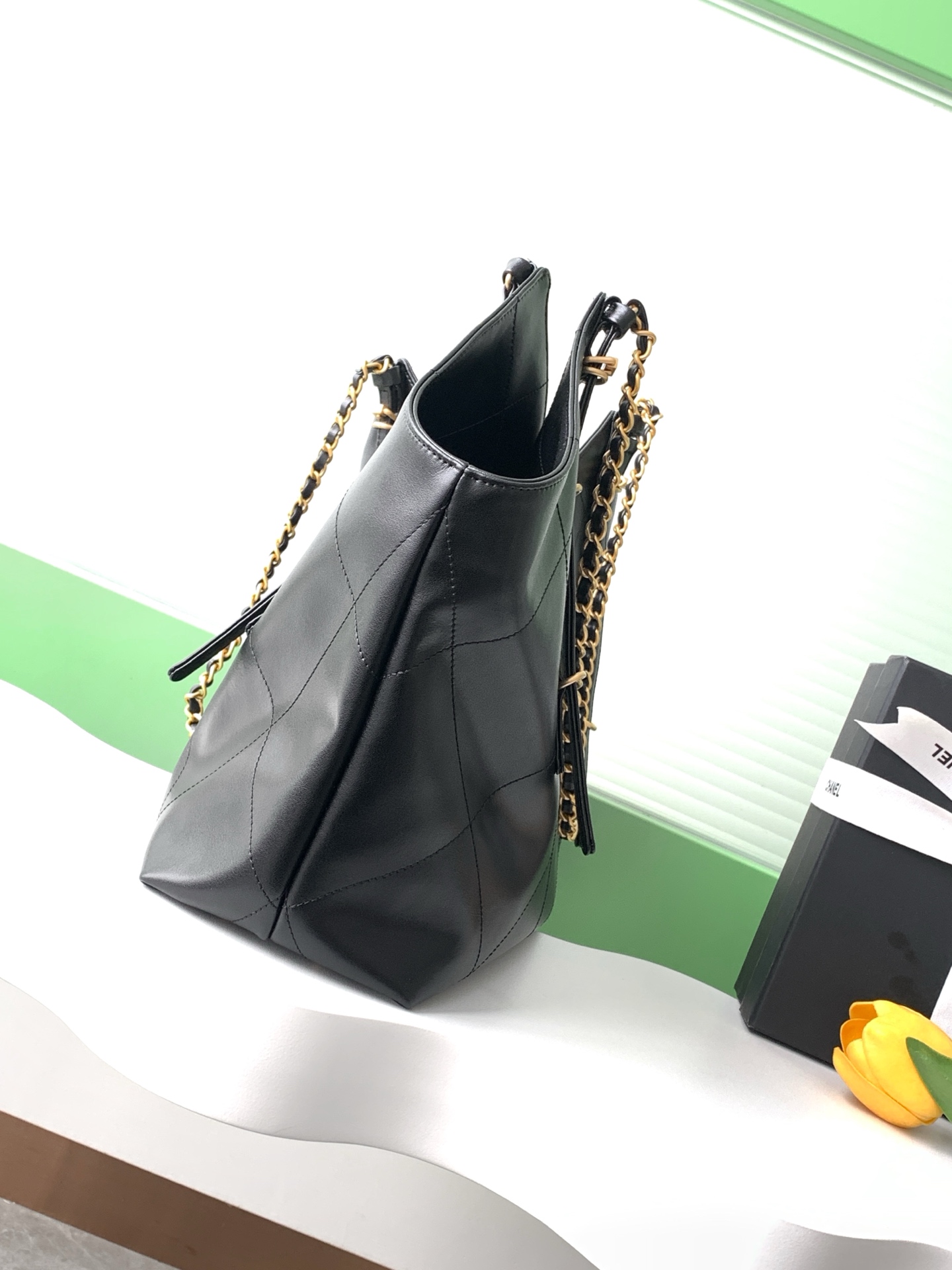 Chanel Maxi shopping bag, Calfskin & gold-tone metal, black