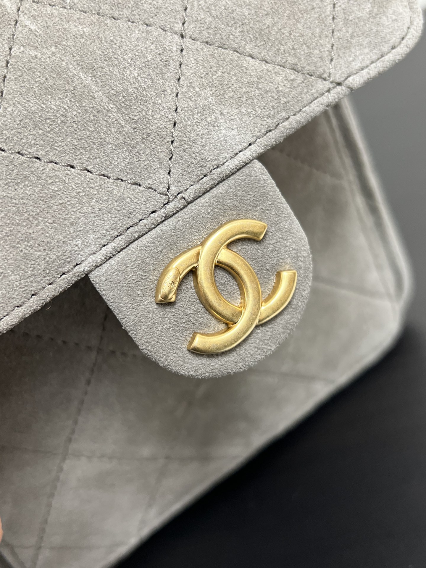 Chanel Medium 25 Hobo Bag Dark Grey Suede Antique Gold