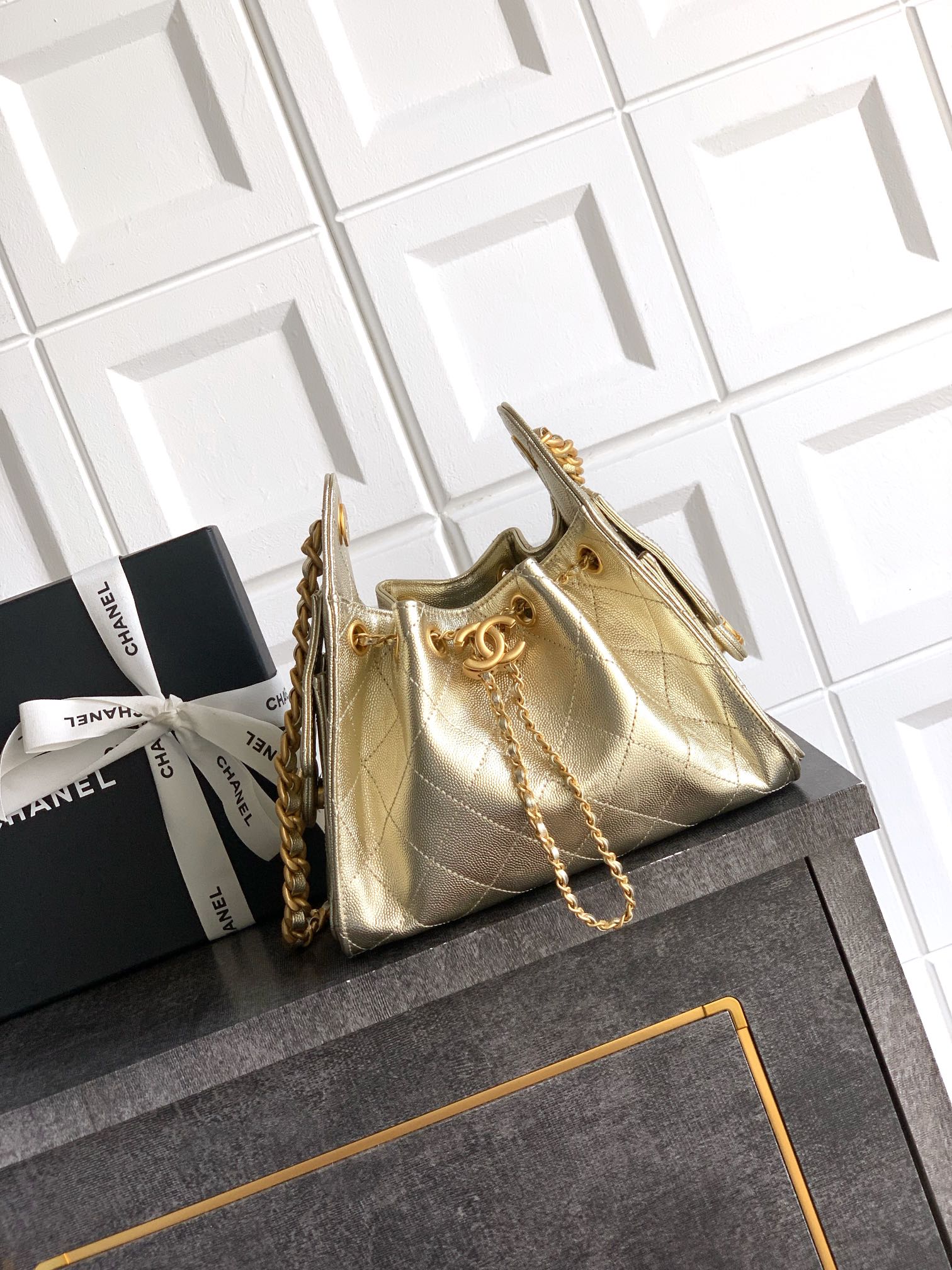 Chanel Gold Leather Bucket Bag