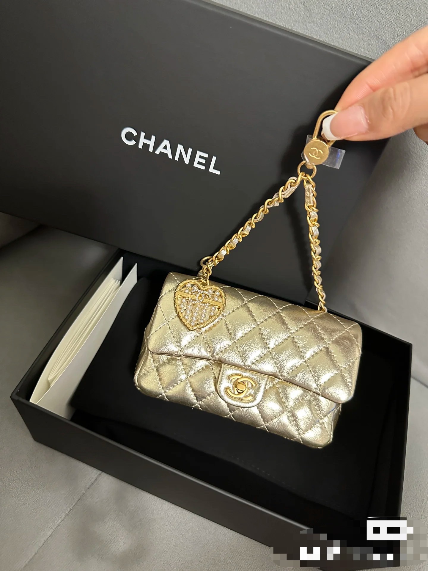 CHANEL Metallic Lambskin Quilted Mini Rectangular Flap