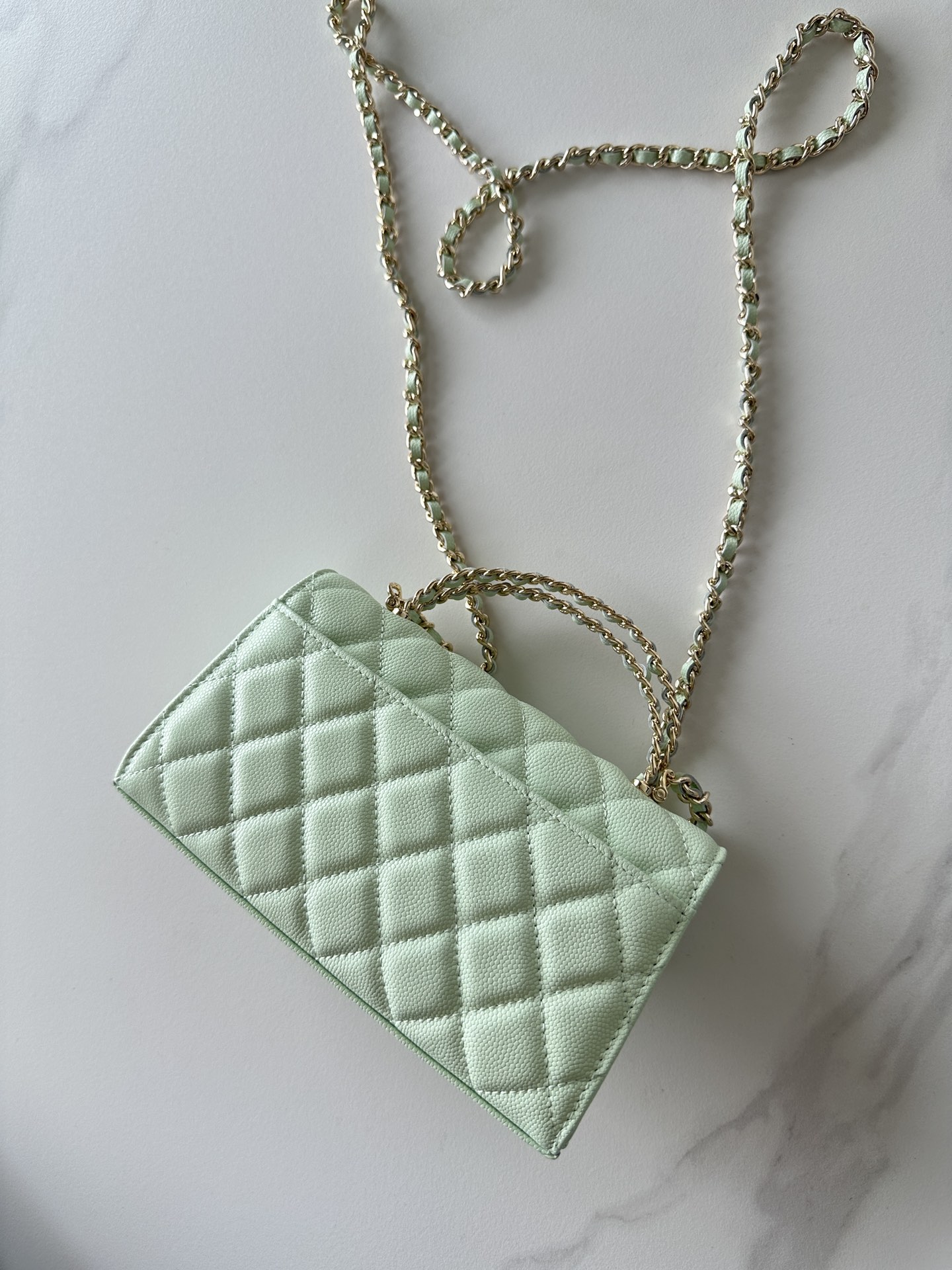 Chanel Mini classic handbag, Lambskin & gold-tone metal, light green