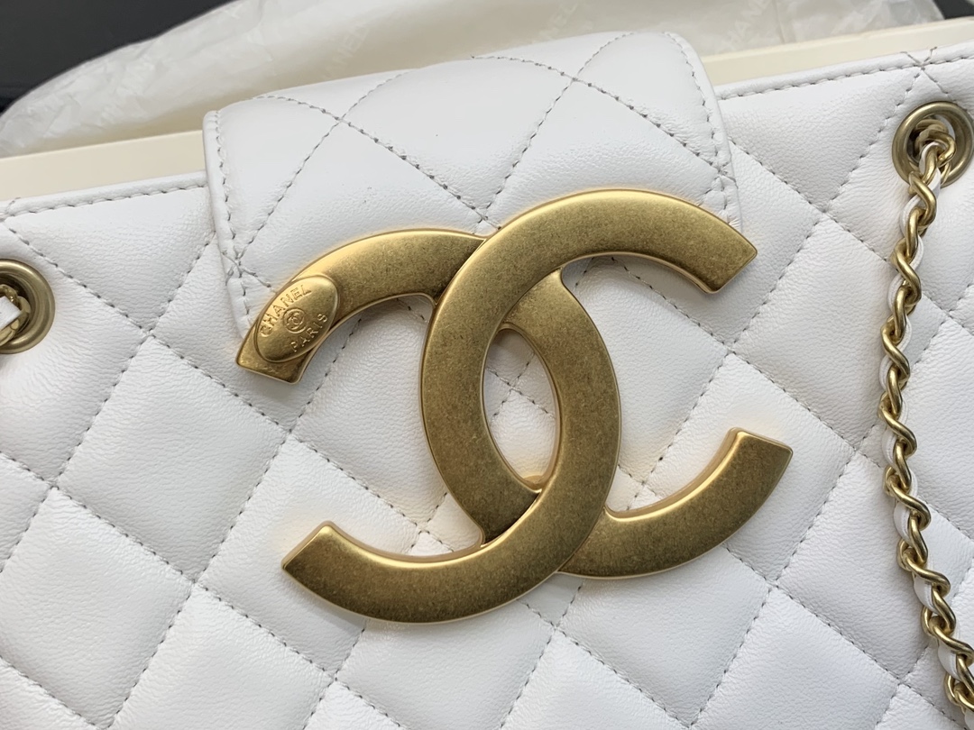 Chanel mini flap with top handle white color