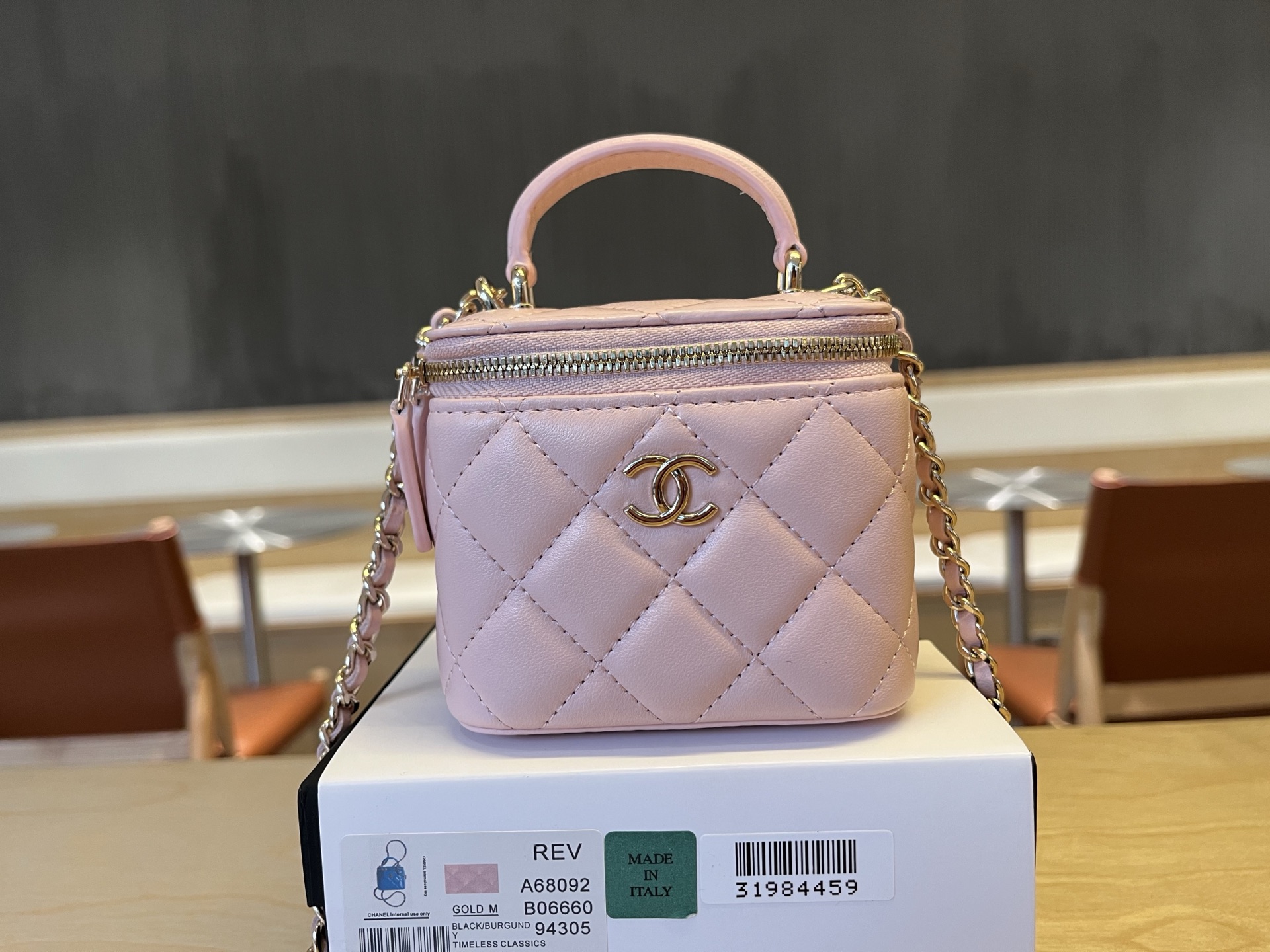 Chanel Mini Top Handle Vanity With Chain Light Pink Lambski