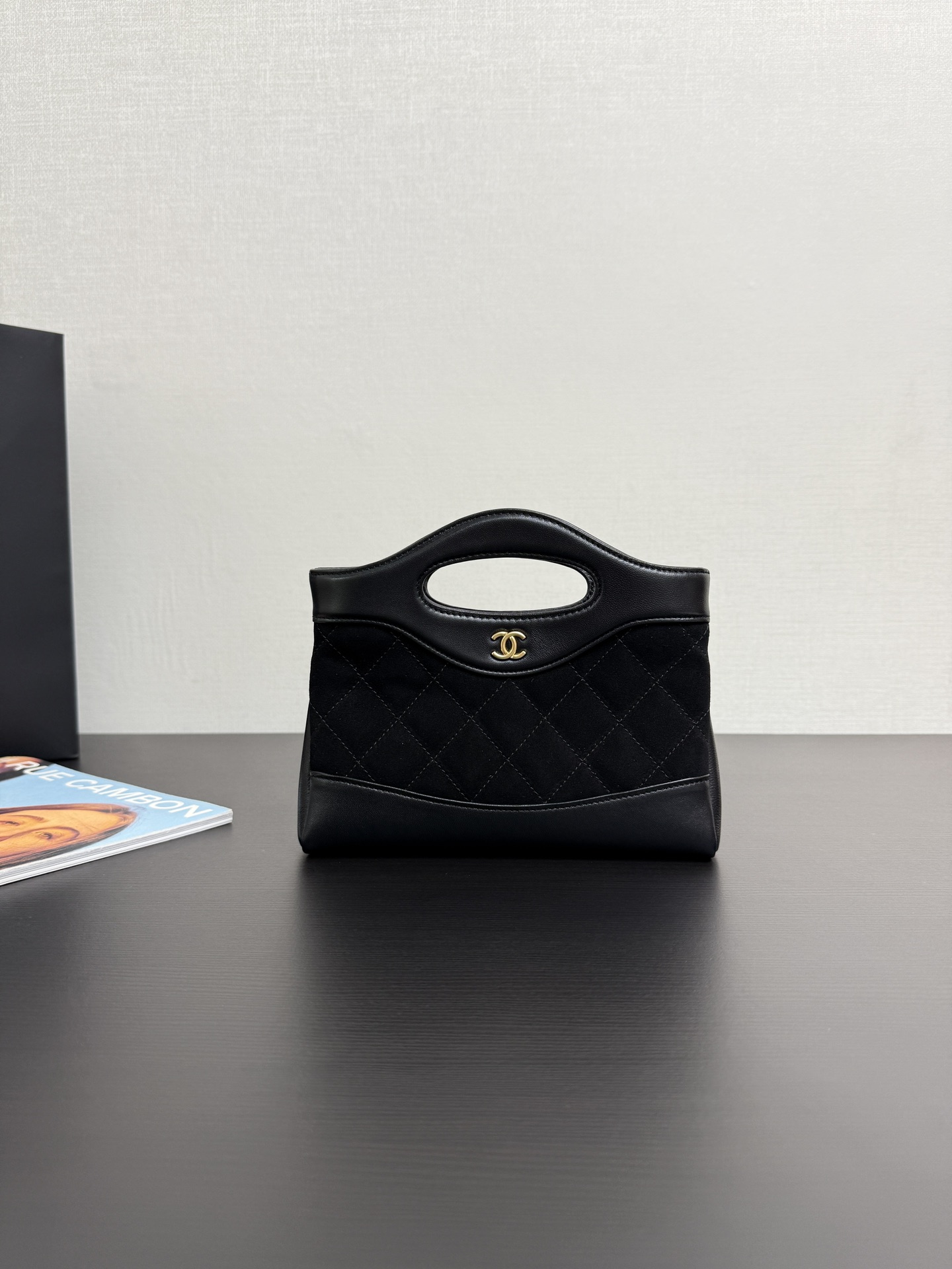 Chanel Nano 31 Suede Shopping Bag - Black Crossbody Bags,