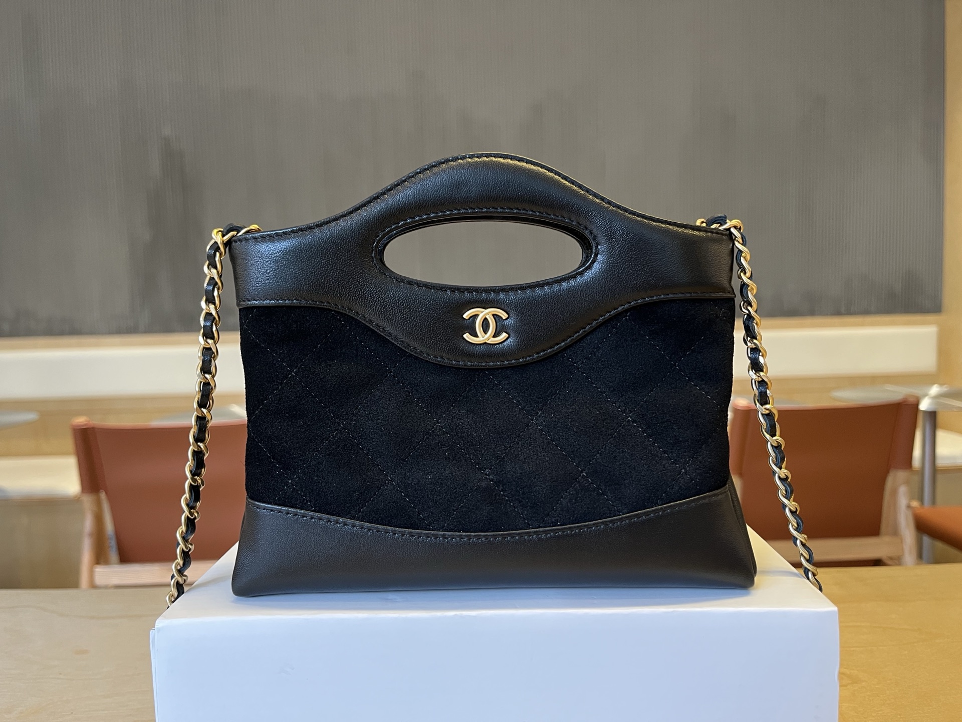 Chanel Nano 31 Suede Shopping Bag - Black Crossbody Bags