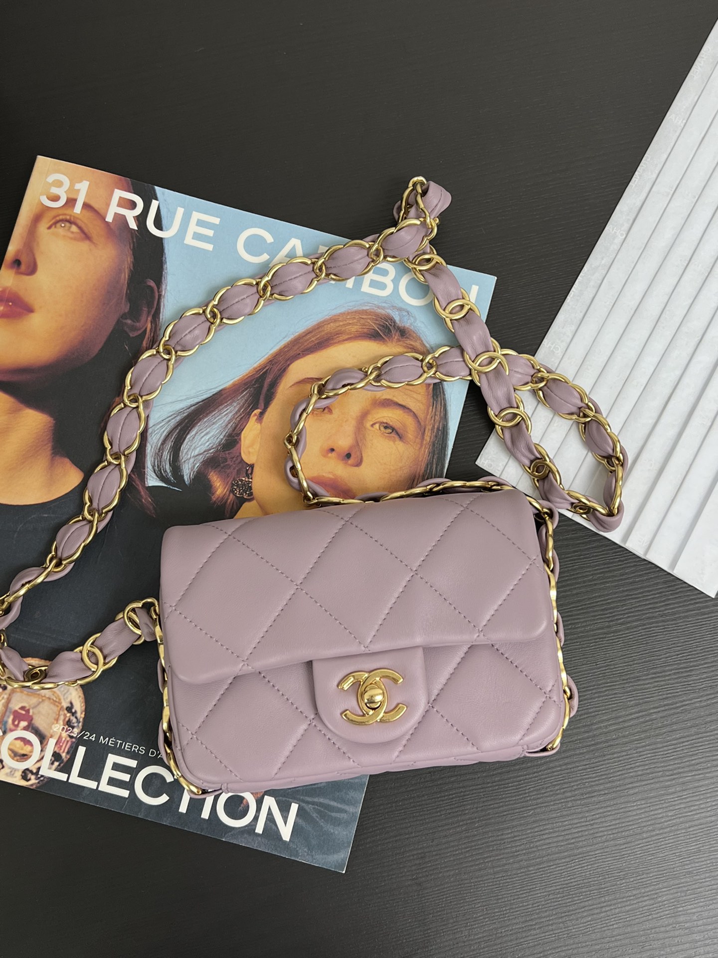 Chanel Pearl Twist Square Flap Bag Quilted Shiny Lambskin