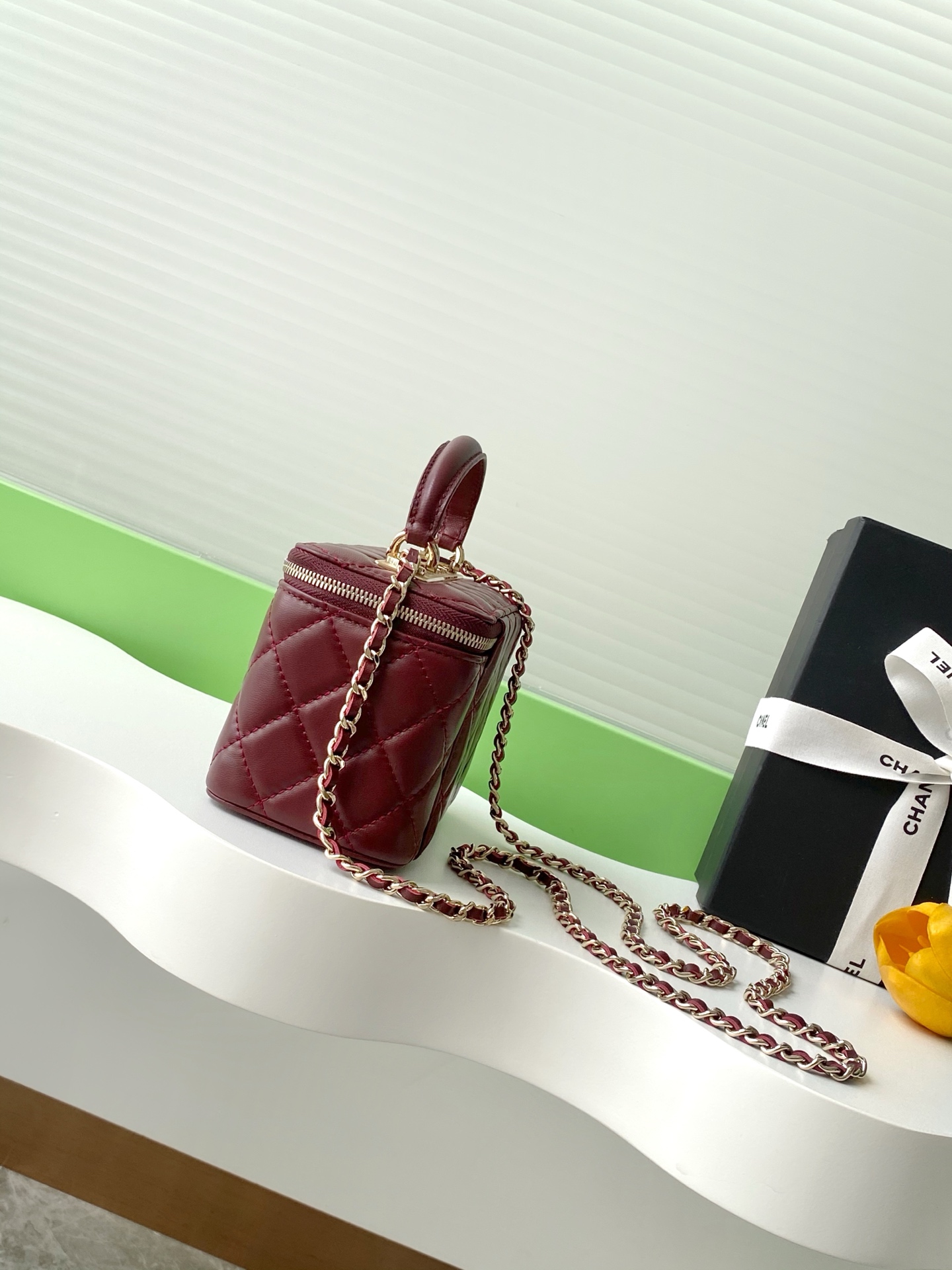 Chanel Pick Me Up Logo Handle Vanity Case with Chain Quilted