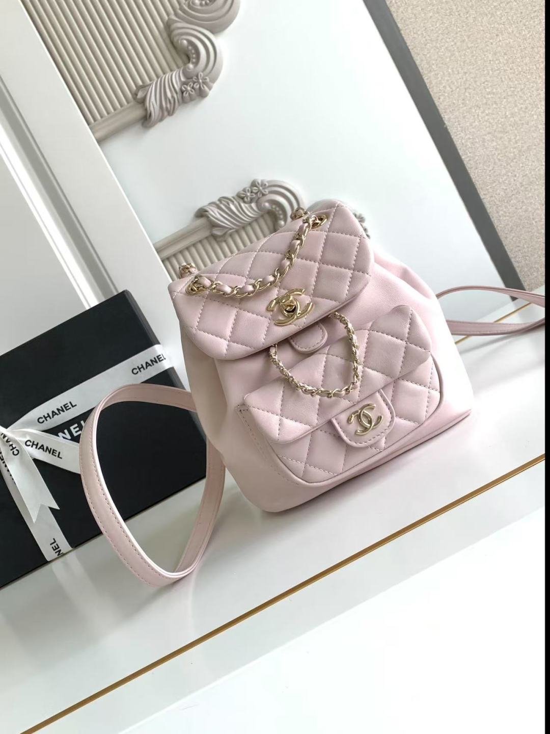 Chanel Pink Quilted Calfskin Small Duma Backpack Pale